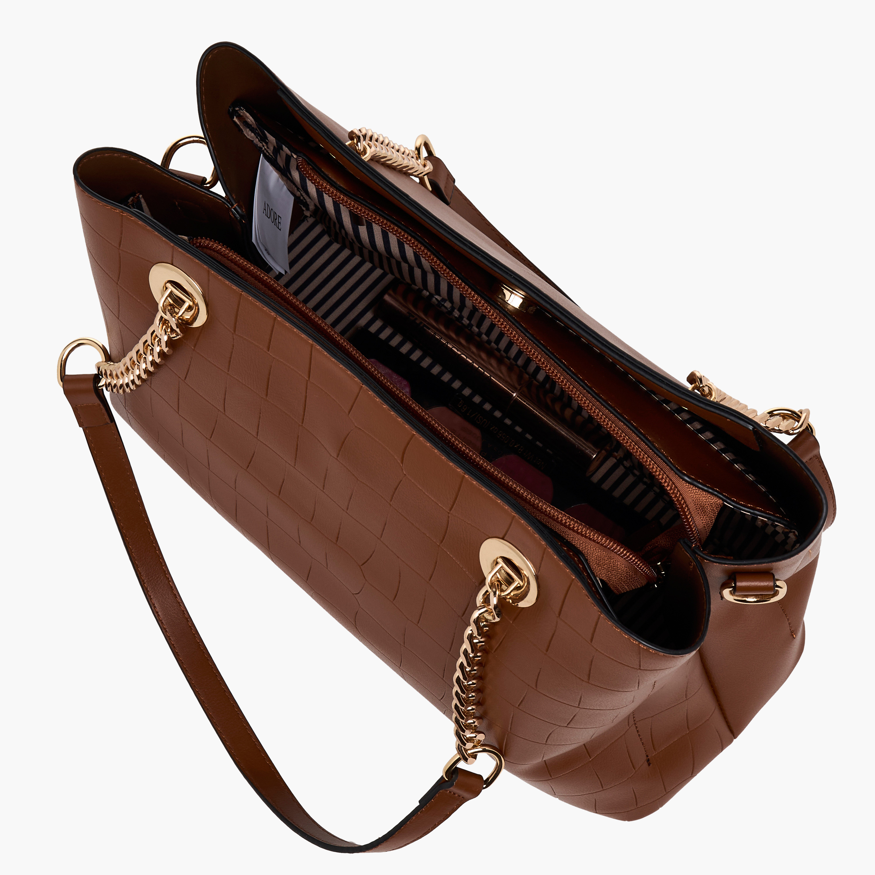 Adore Textured Tote Bag with Zip Closure-women-bagsandwallets-handbags-image-7
