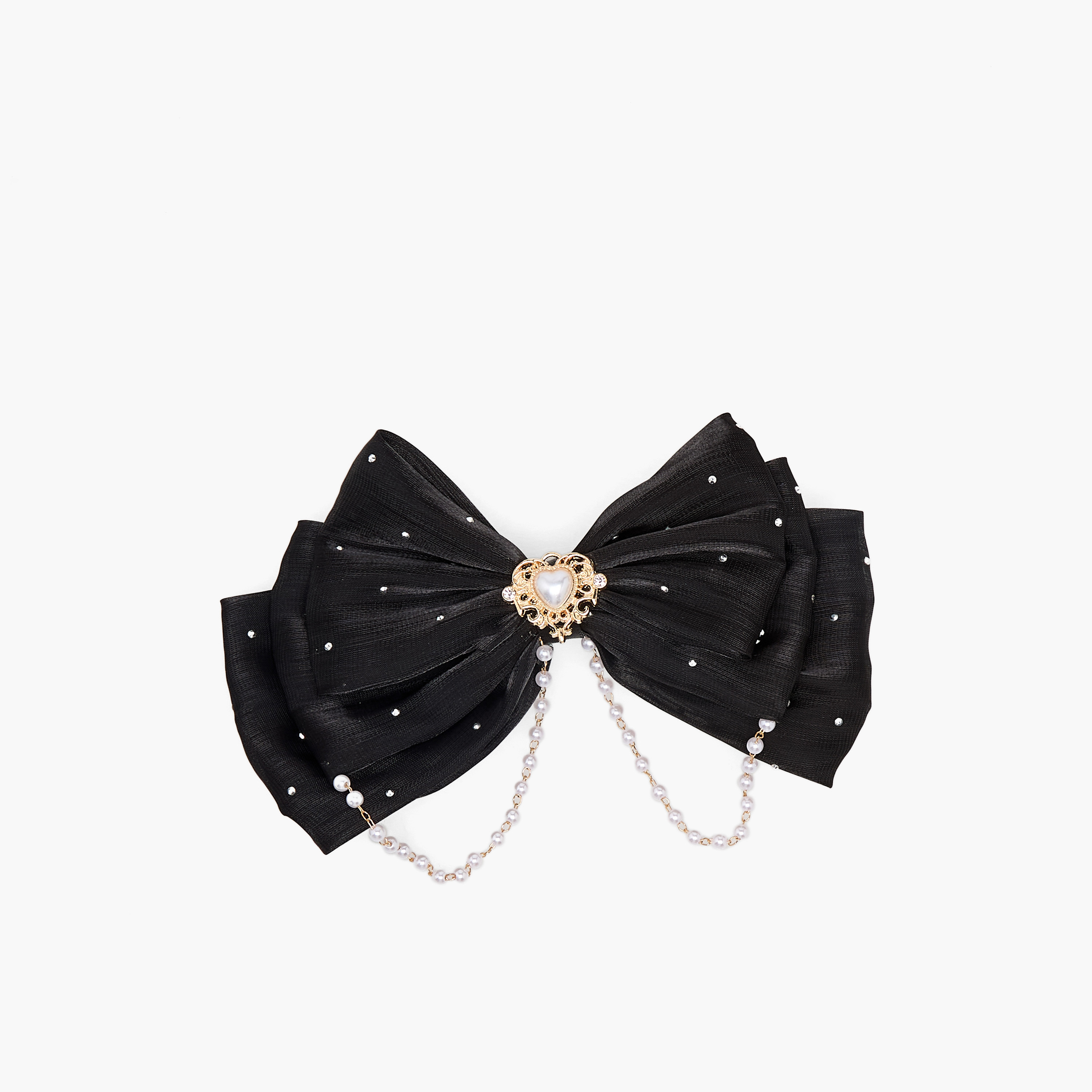 Bow Shape Barrette Hair Clip with Stone and Pearl Embellishments-women-hairaccessories-clips-image-1