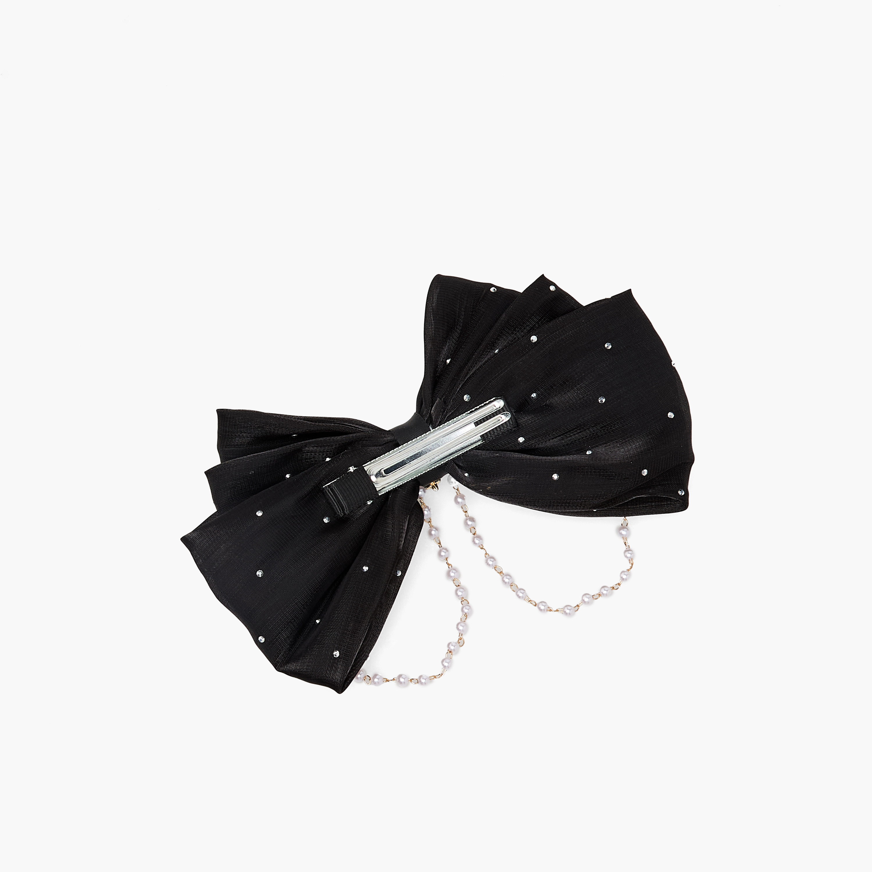 Bow Shape Barrette Hair Clip with Stone and Pearl Embellishments-women-hairaccessories-clips-image-3