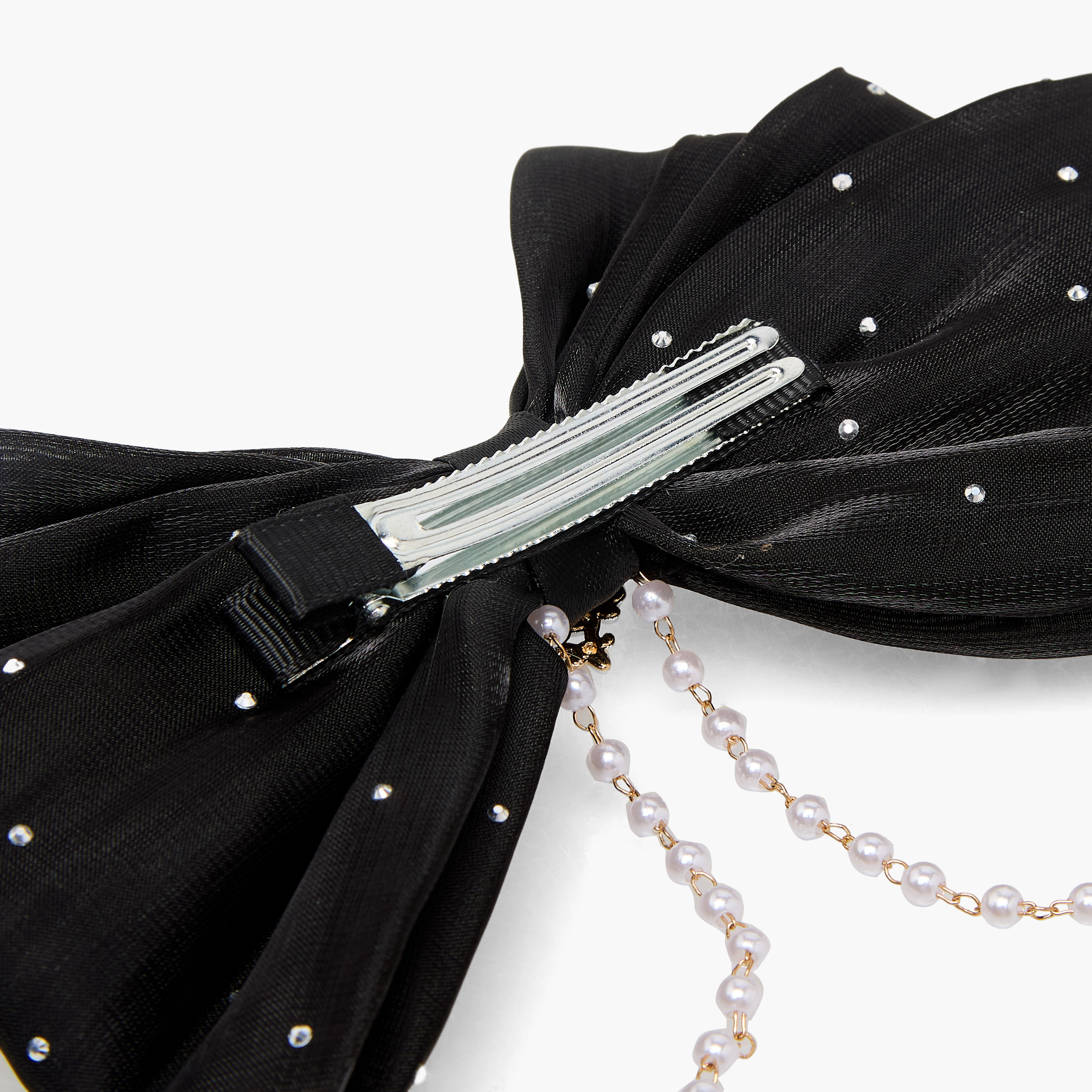 Bow Shape Barrette Hair Clip with Stone and Pearl Embellishments-women-hairaccessories-clips-image-4