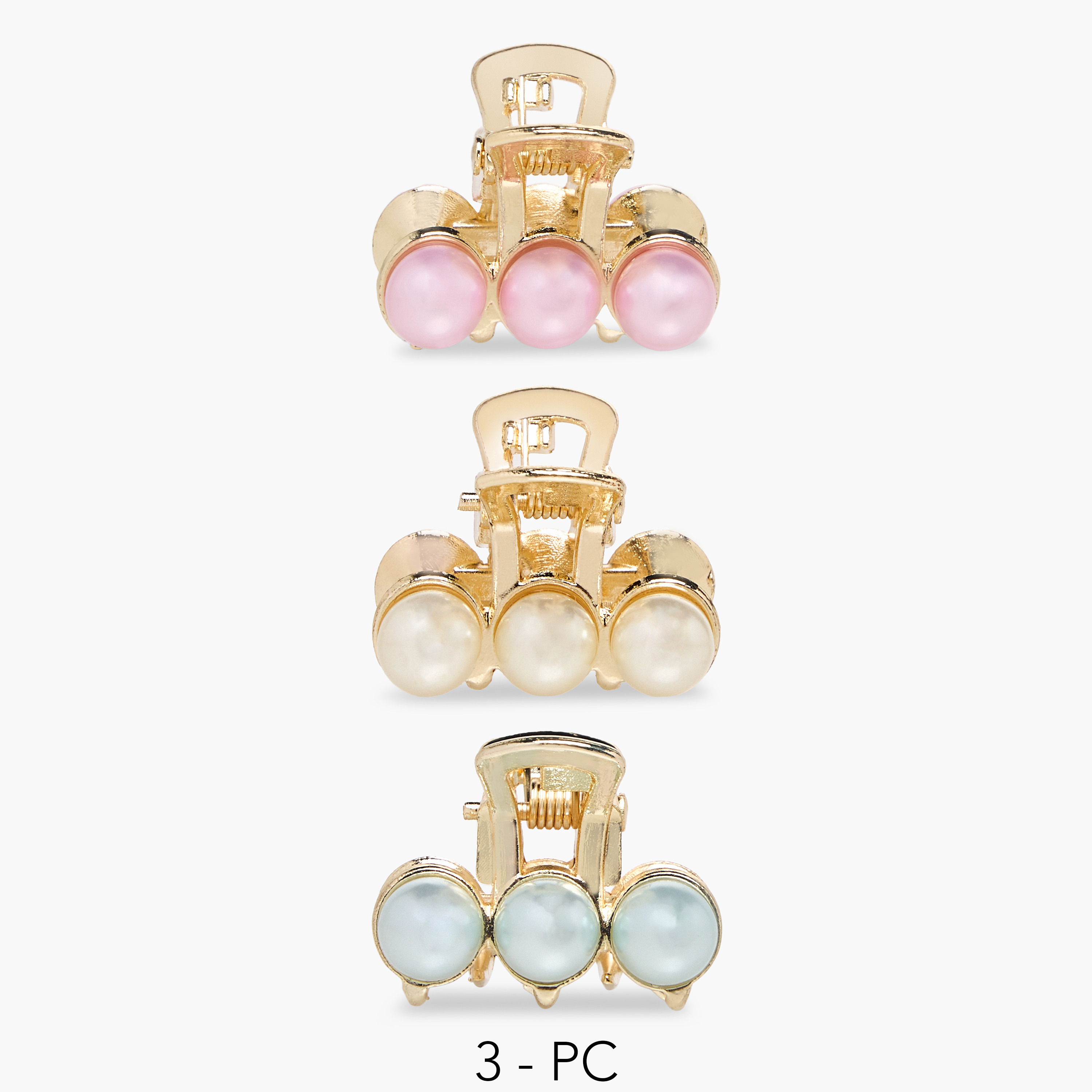 Pack of 3 Metallic Hair Clamps with Pearl Detail-women-hairaccessories-clamps-image-1