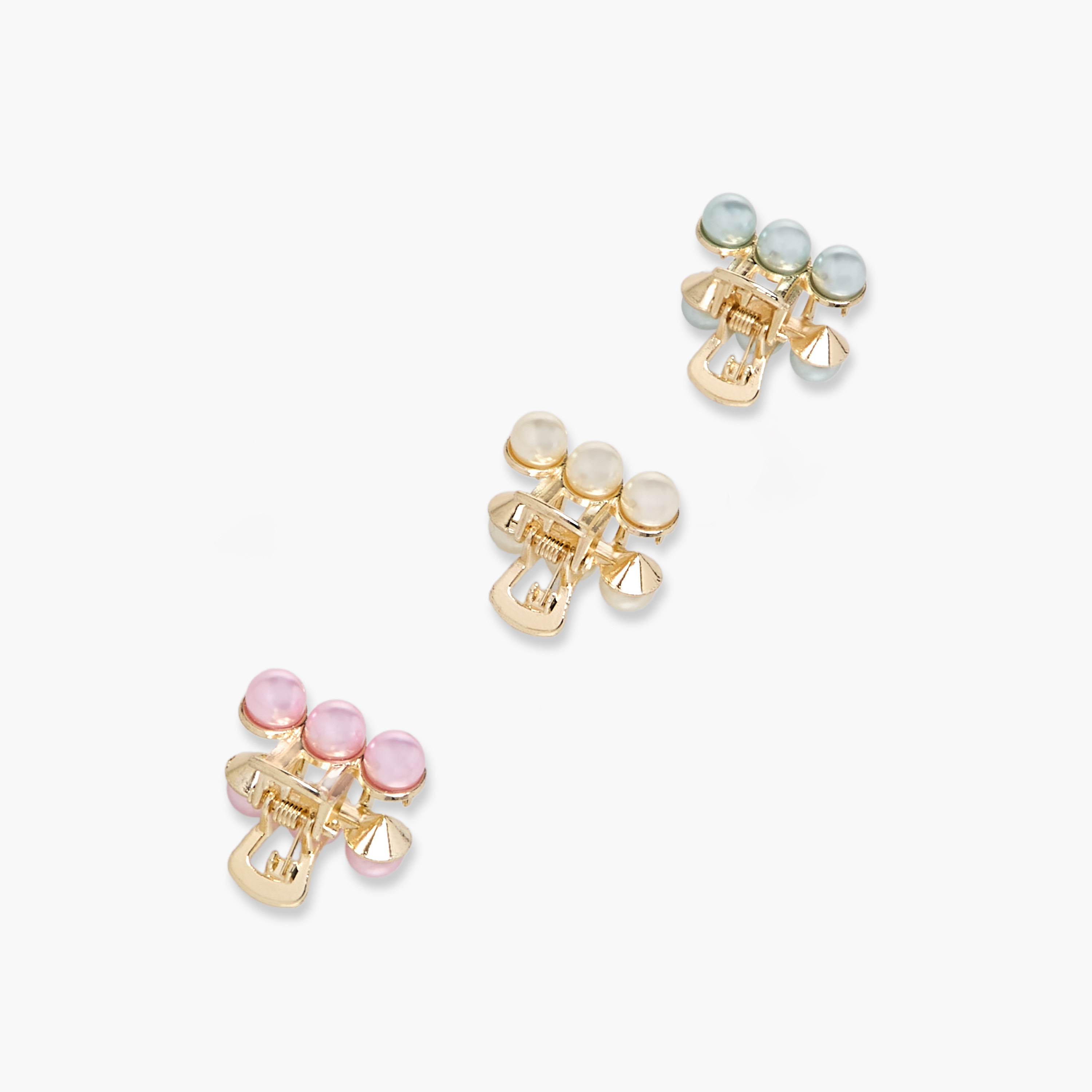 Pack of 3 Metallic Hair Clamps with Pearl Detail-women-hairaccessories-clamps-image-5
