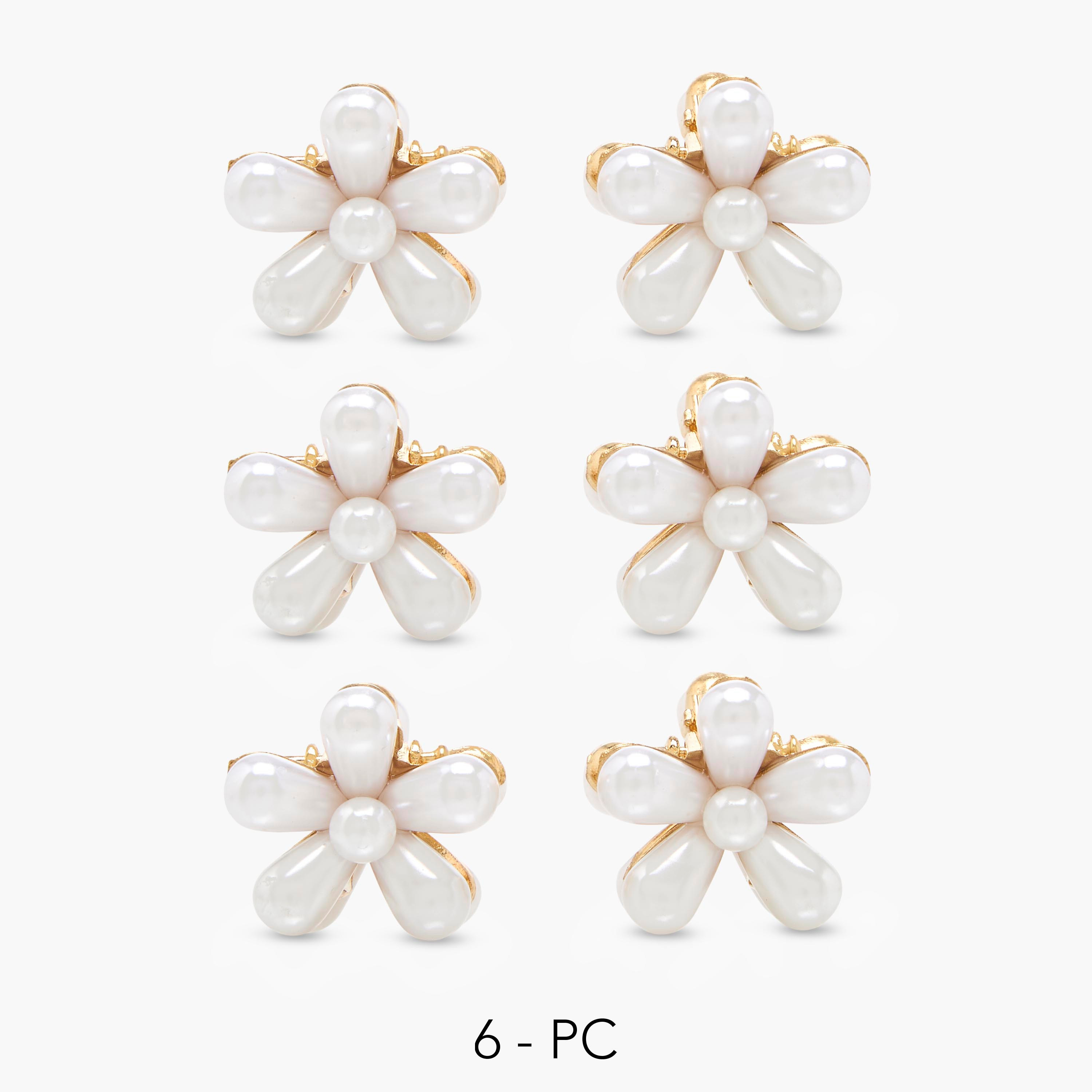 Pack of 6 Floral Hair Clamp with Pearl Embellishment-women-hairaccessories-clamps-image-1