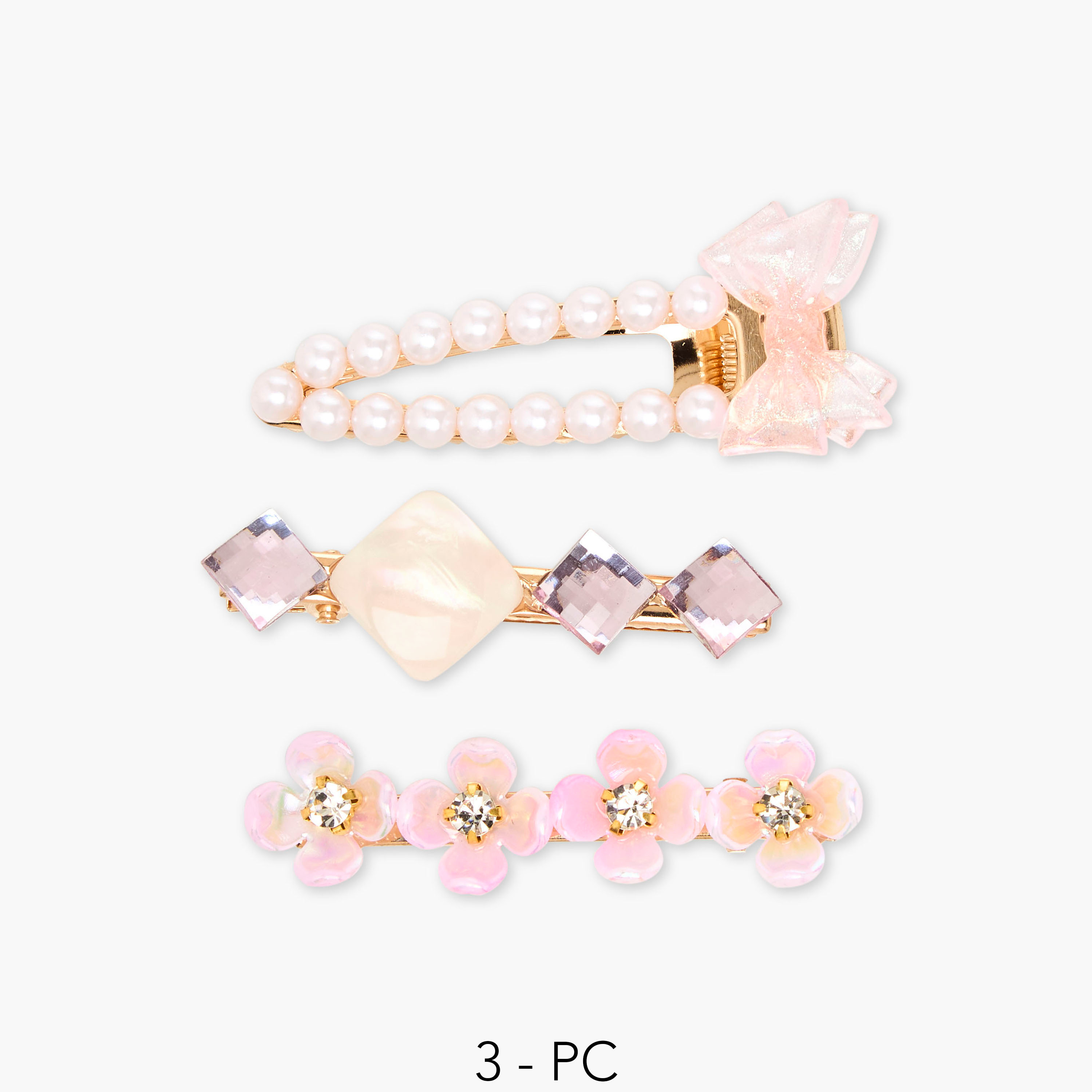 Pack of 3 Metal Embellished Hair Clip-women-hairaccessories-clips-image-1