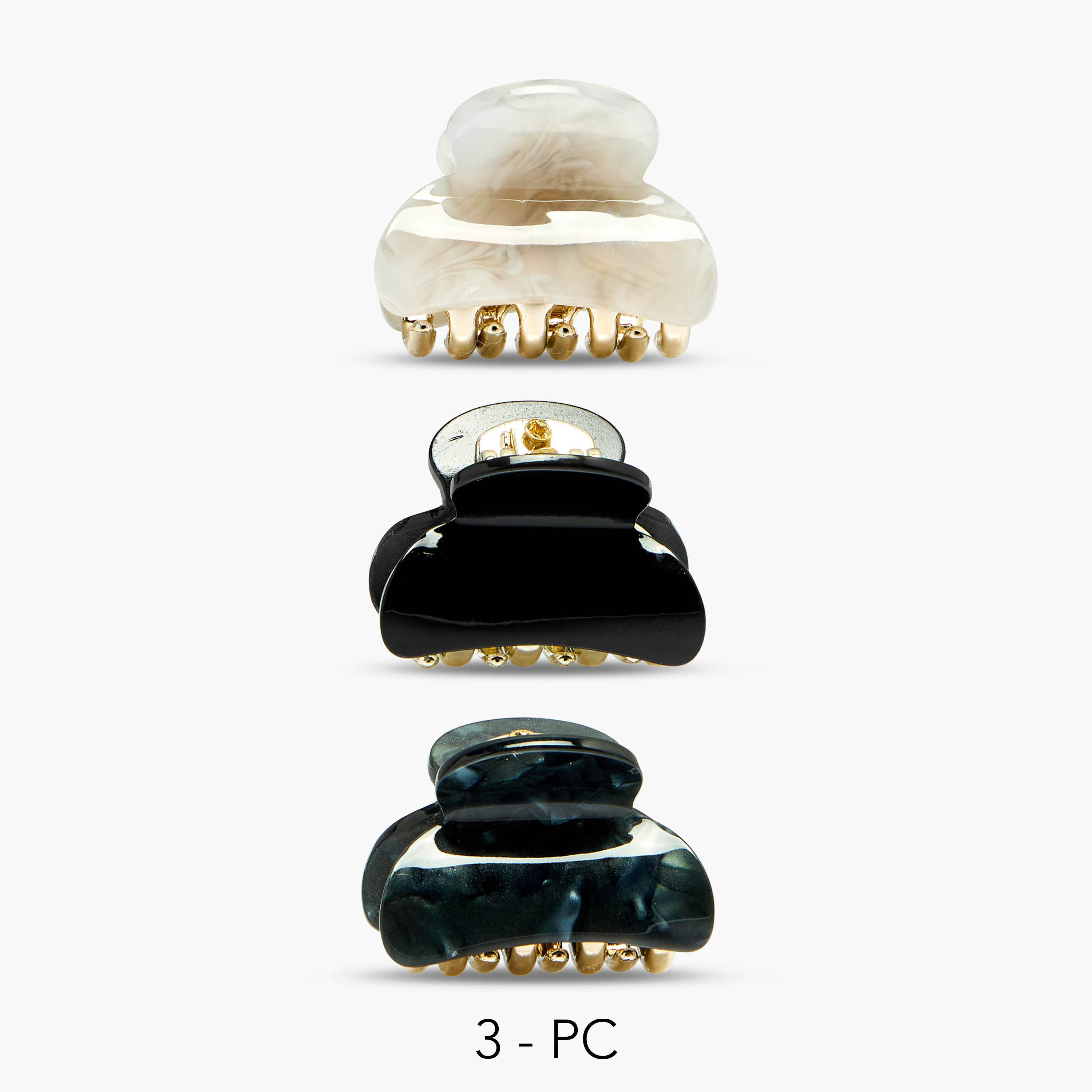 Pack of 3 Curved Shape Hair Clamps with Pearl Marble Finish-women-hairaccessories-clamps-image-1