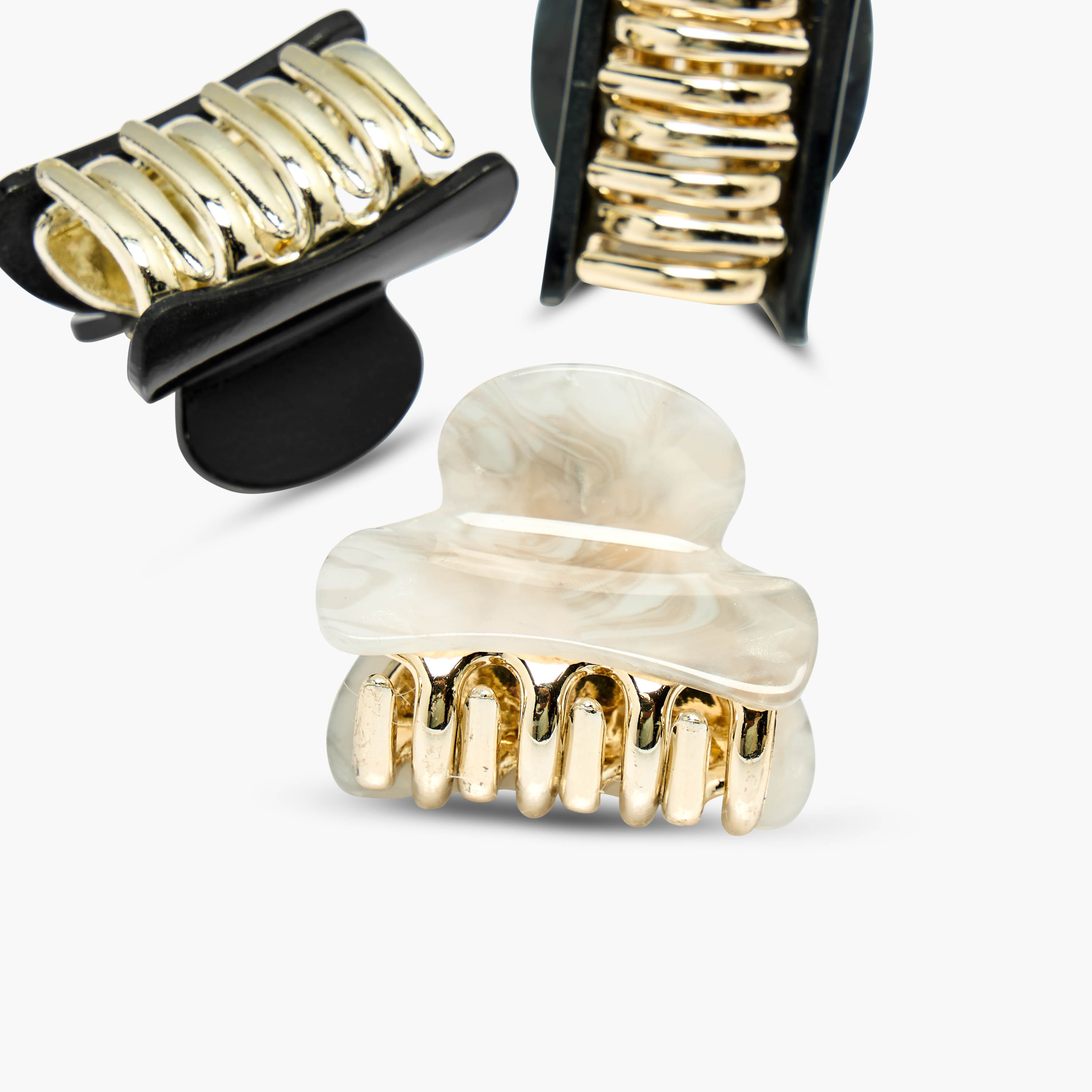 Pack of 3 Curved Shape Hair Clamps with Pearl Marble Finish-women-hairaccessories-clamps-image-6