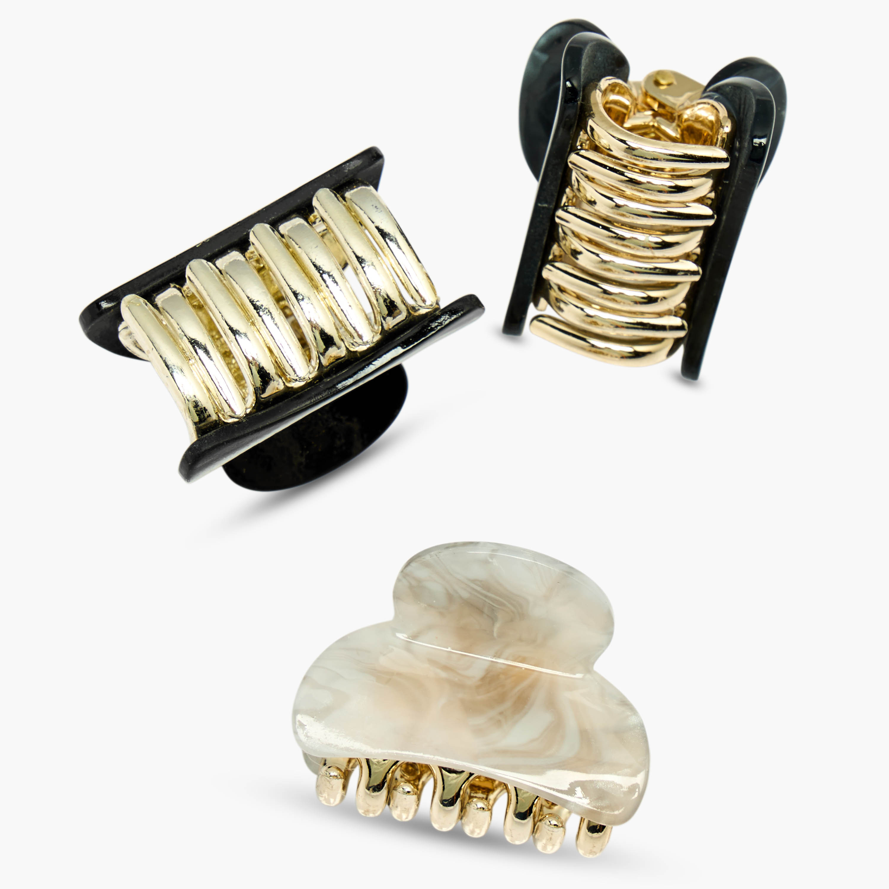 Pack of 3 Curved Shape Hair Clamps with Pearl Marble Finish-women-hairaccessories-clamps-image-7