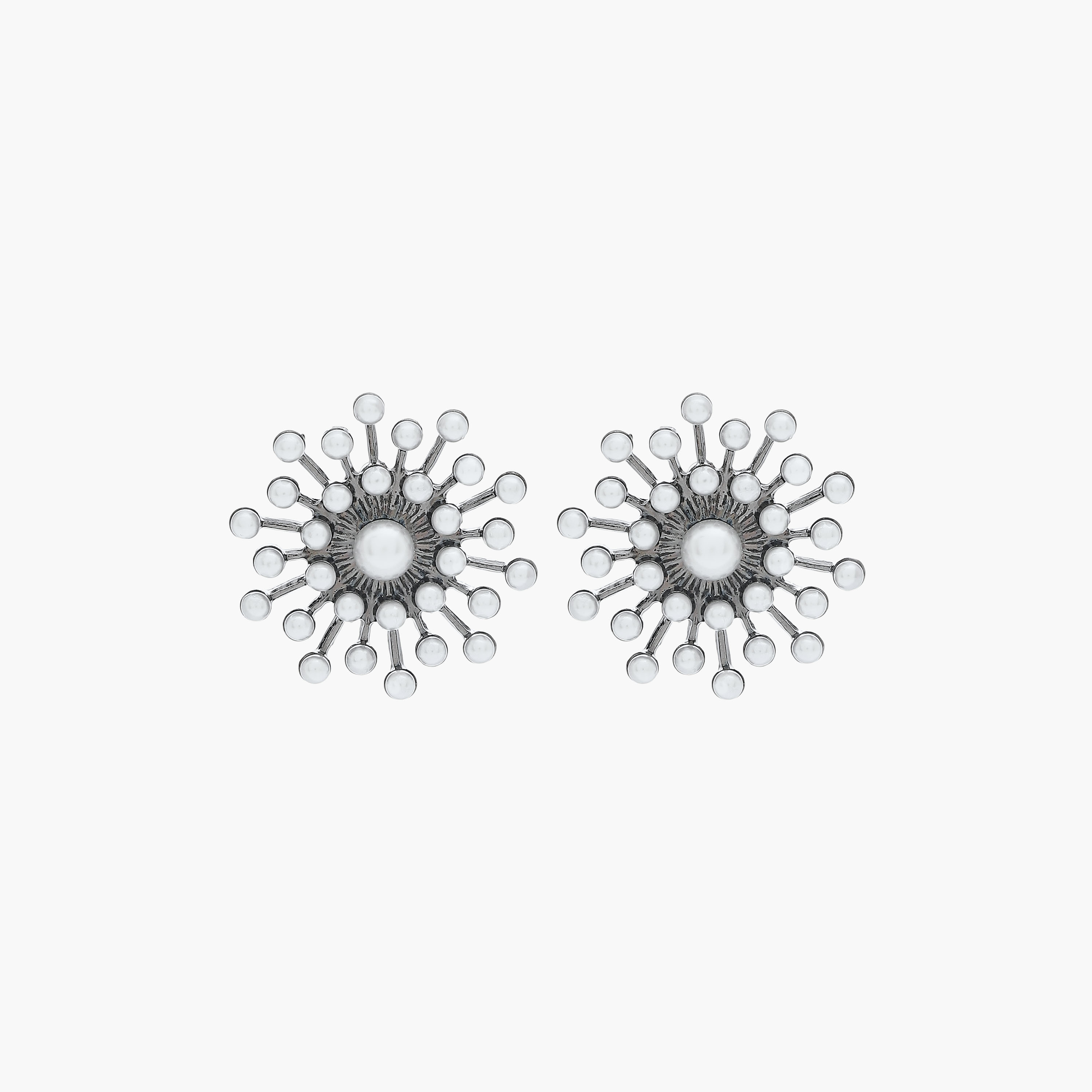 Silver Tone Pearl Embellished Stud Earrings with Pushback Closure-women-watchesandjewellery-jewellery-earrings-image-1