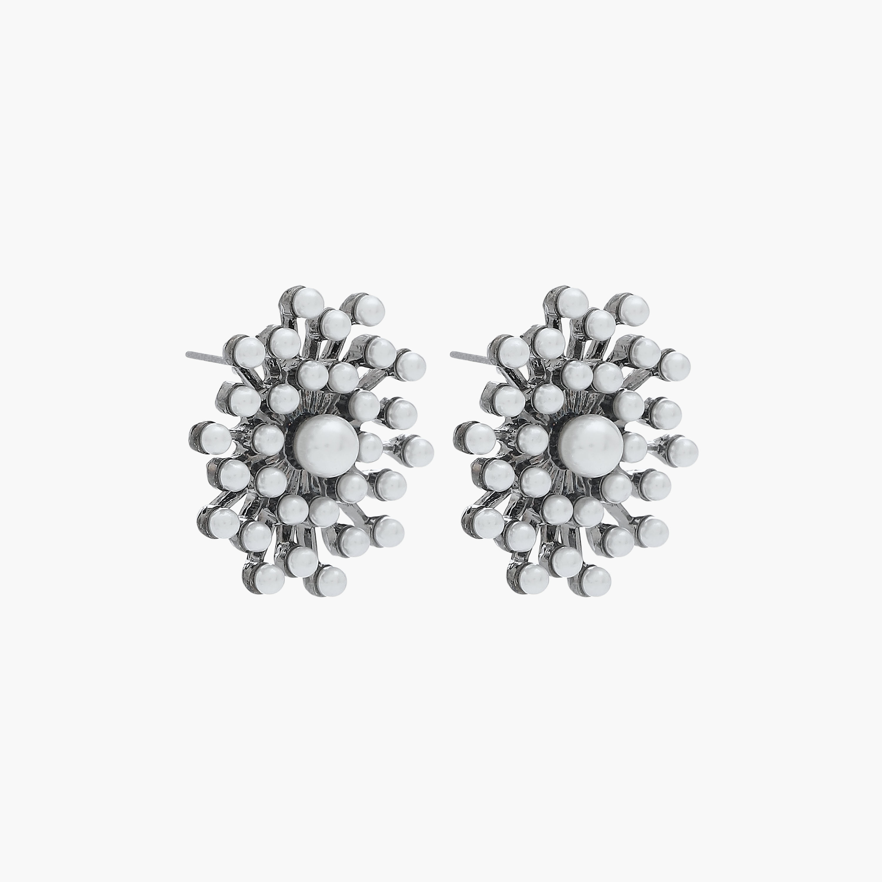 Silver Tone Pearl Embellished Stud Earrings with Pushback Closure-women-watchesandjewellery-jewellery-earrings-image-2