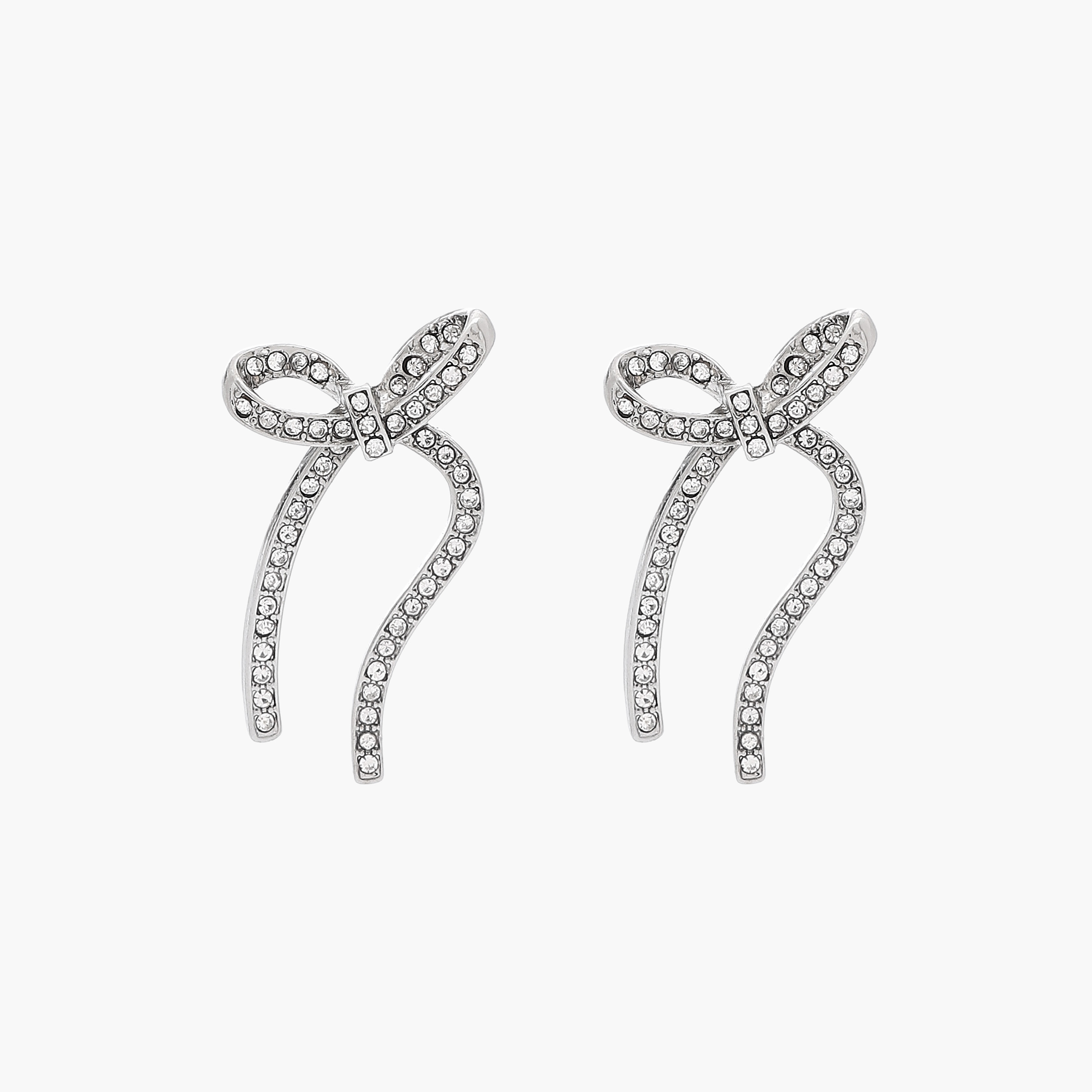 Silver Tone Stone Embellished Bow Earrings with Pushback Closure-women-watchesandjewellery-jewellery-earrings-image-1