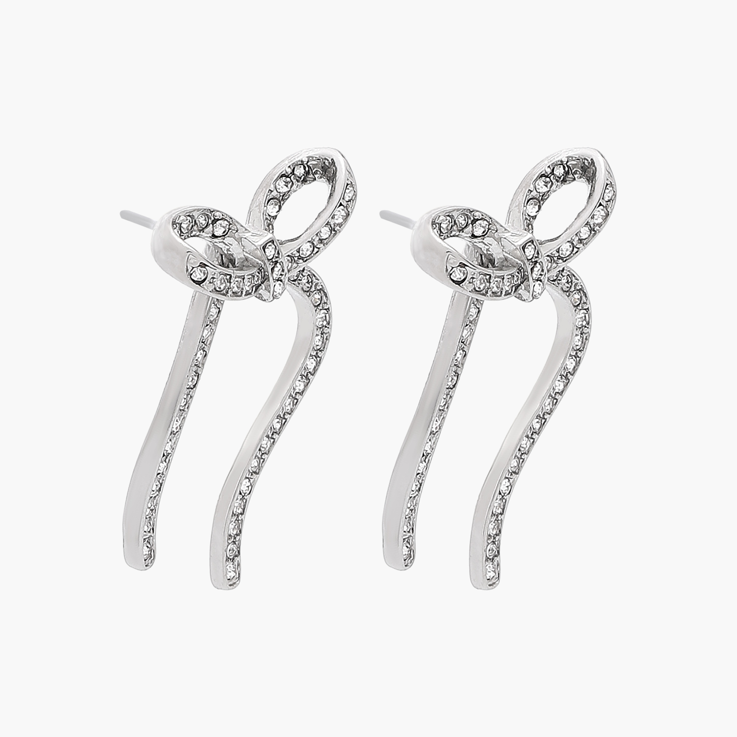 Silver Tone Stone Embellished Bow Earrings with Pushback Closure-women-watchesandjewellery-jewellery-earrings-image-2