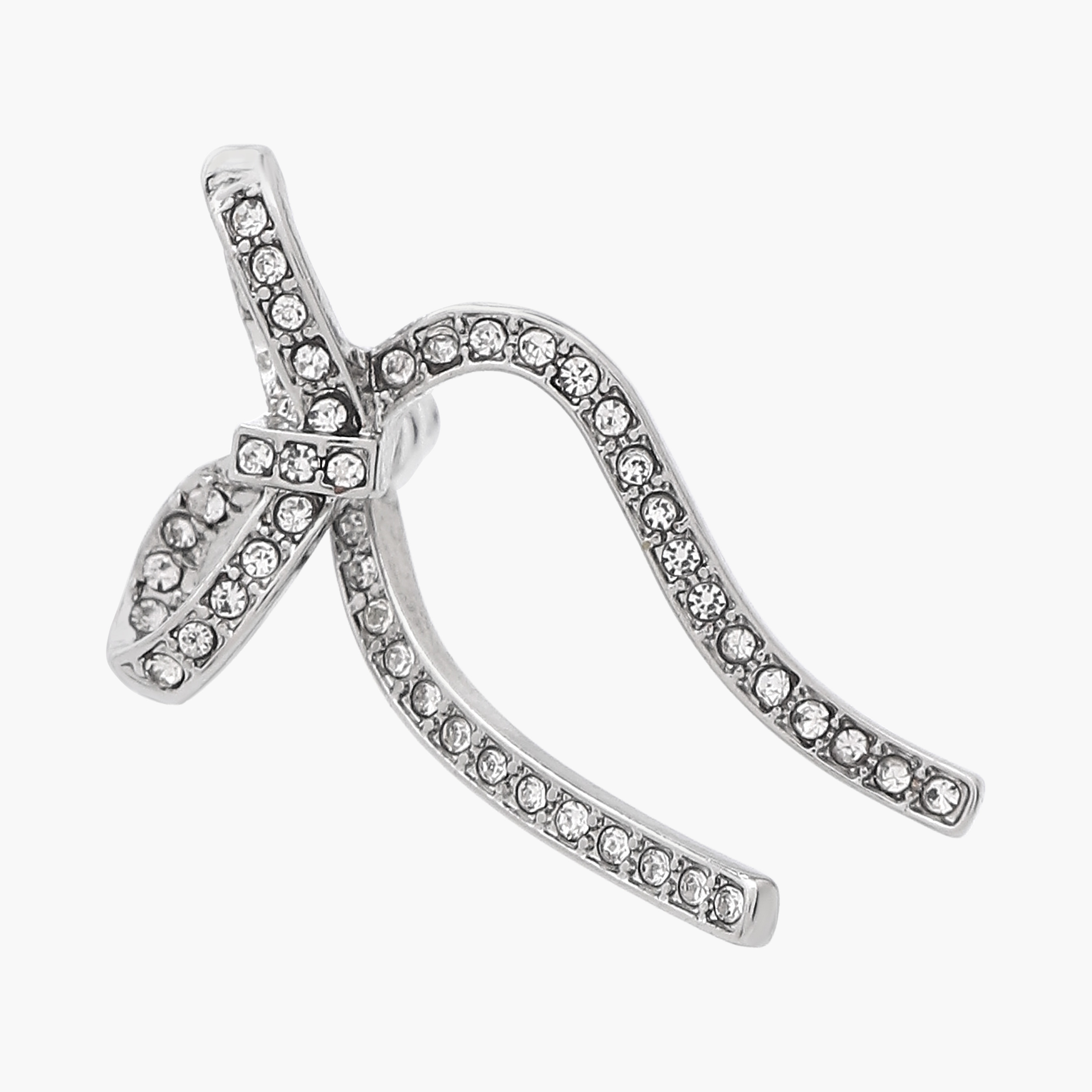 Silver Tone Stone Embellished Bow Earrings with Pushback Closure-women-watchesandjewellery-jewellery-earrings-image-4