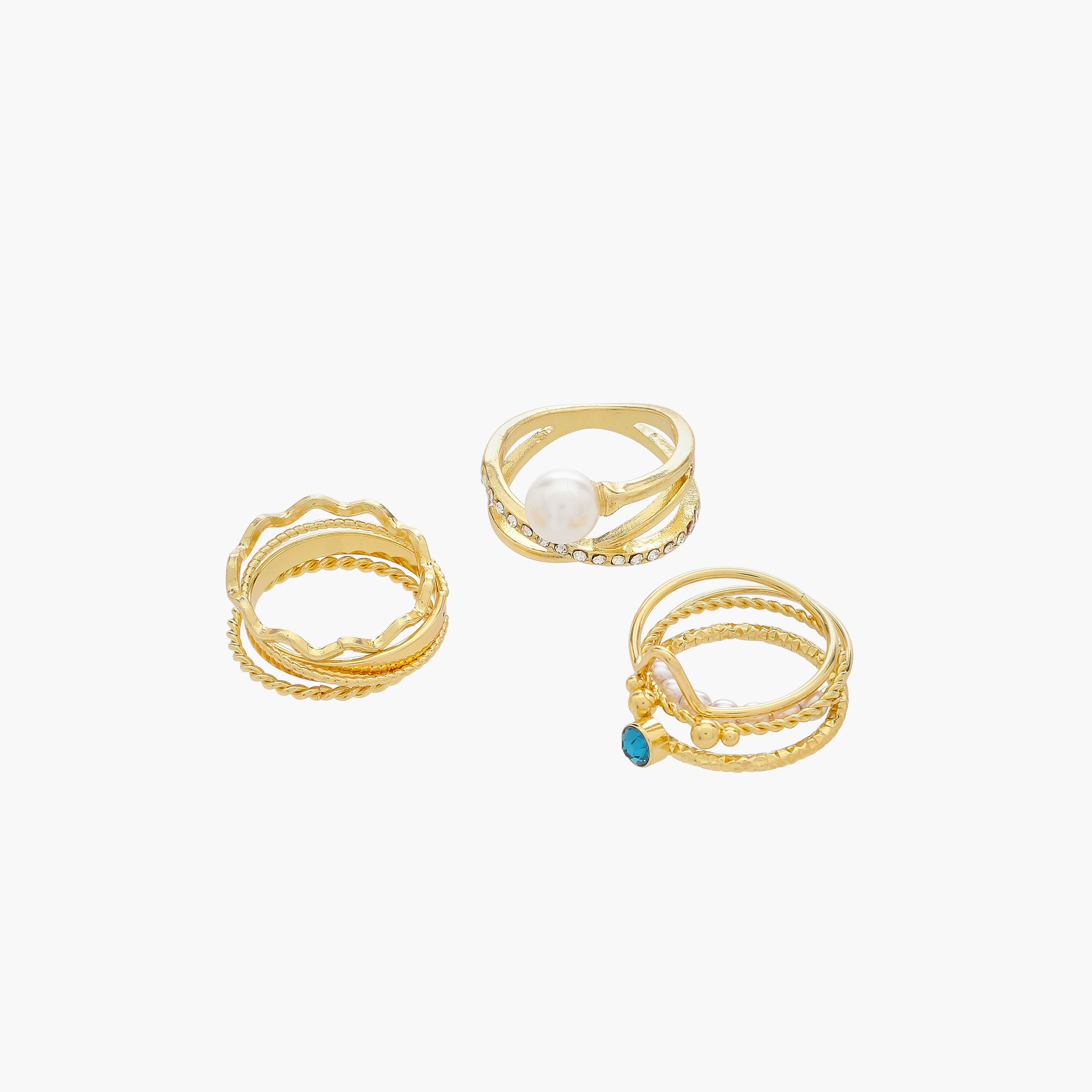 Embellished Metal Gold Tone Ring - Set of 8-women-watchesandjewellery-jewellery-rings-image-2