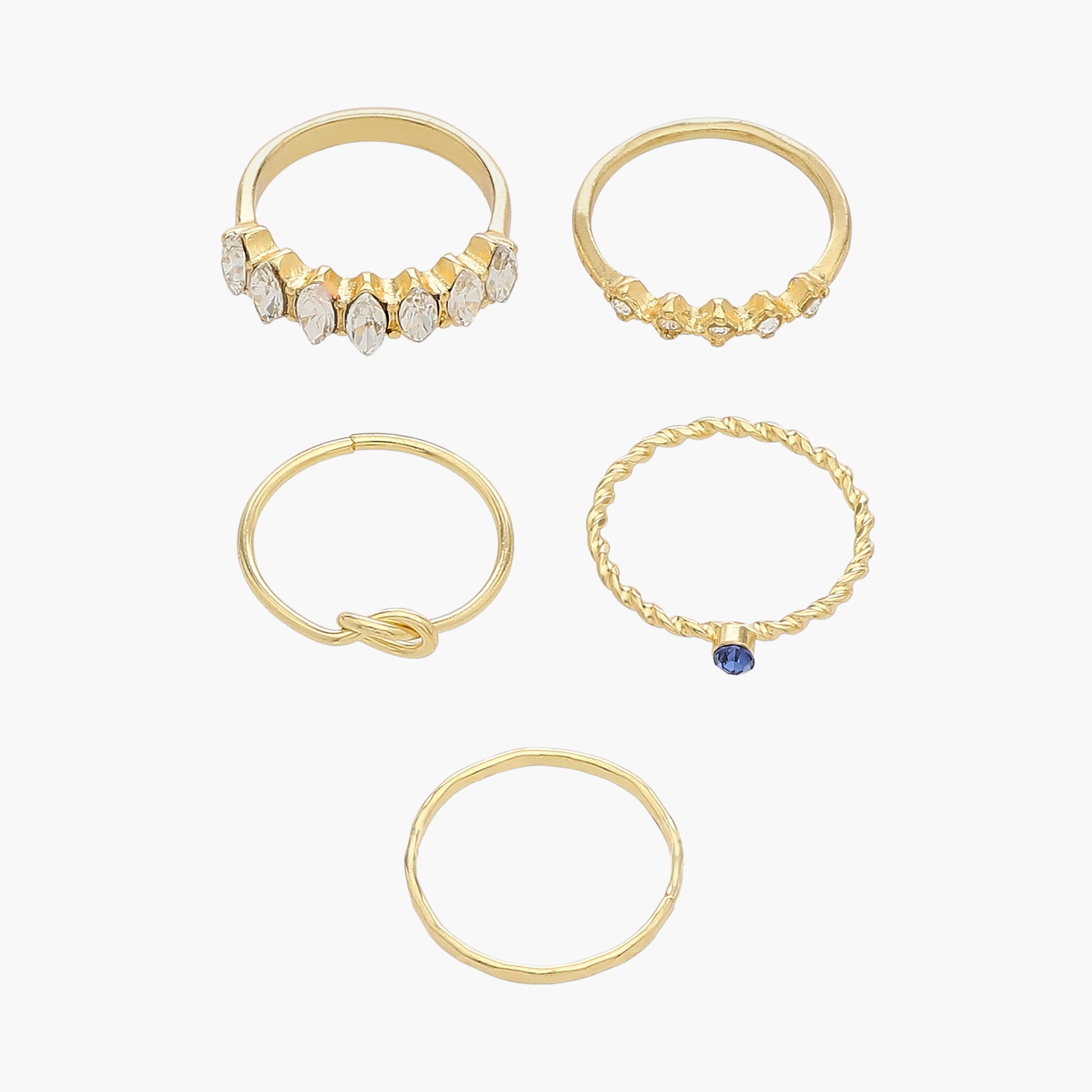 Embellished Metal Gold Tone Ring - Set of 5-women-watchesandjewellery-jewellery-rings-image-1