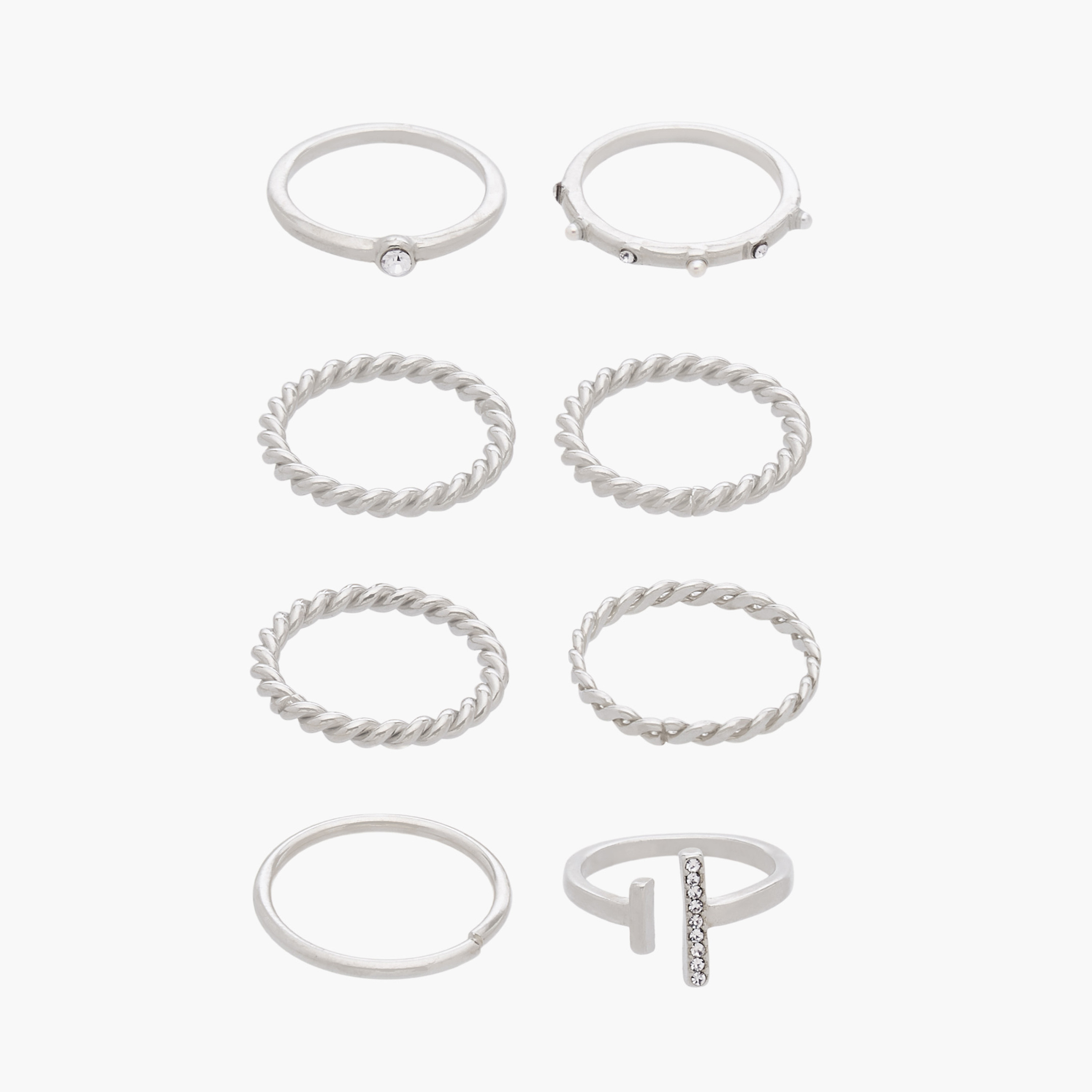 Stackable Silver Tone Ring - Set of 8-women-watchesandjewellery-jewellery-rings-image-1