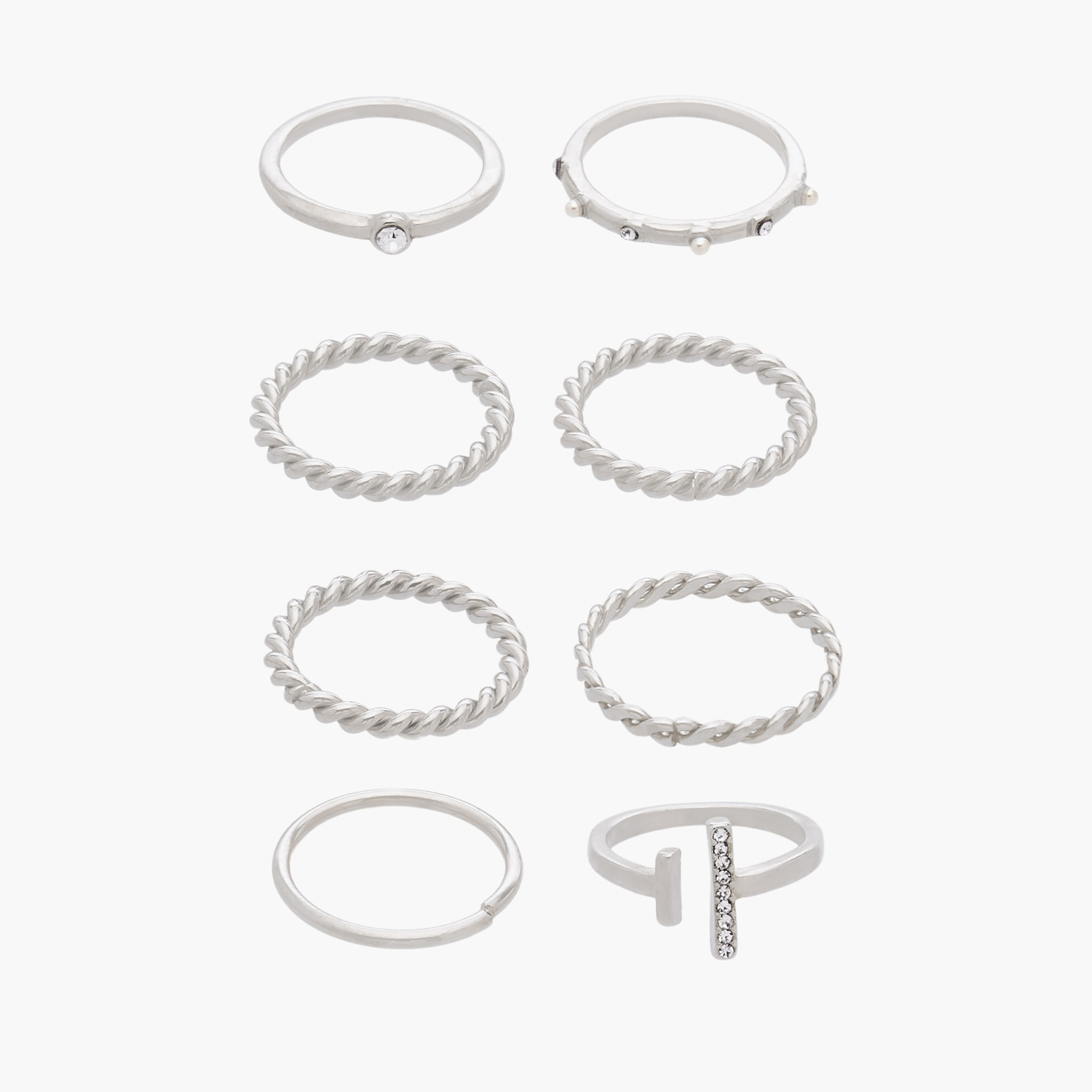 Stackable Silver Tone Ring - Set of 8-women-watchesandjewellery-jewellery-rings-image-1