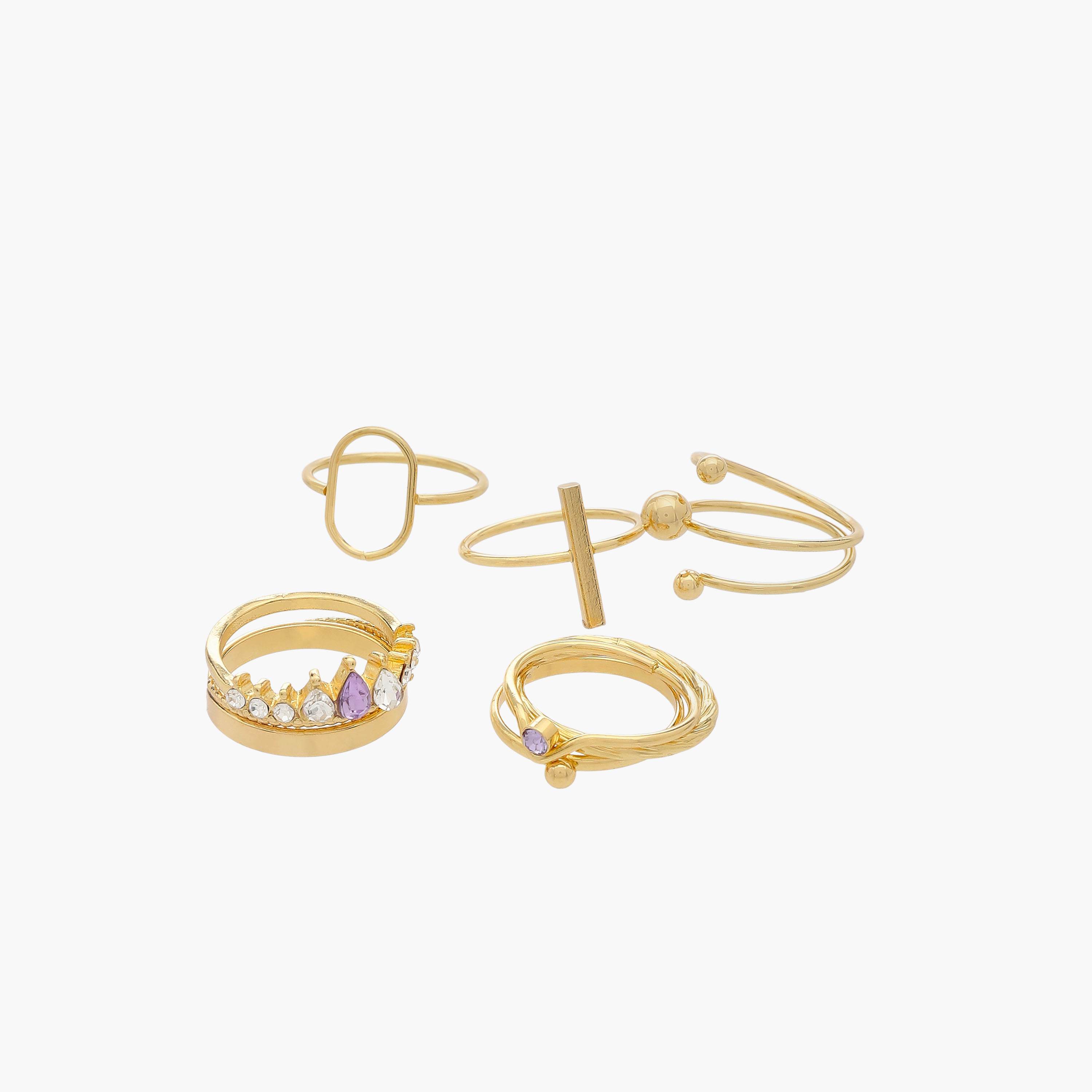 Stackable Gold Tone Ring with Assorted Design-women-watchesandjewellery-jewellery-rings-image-2