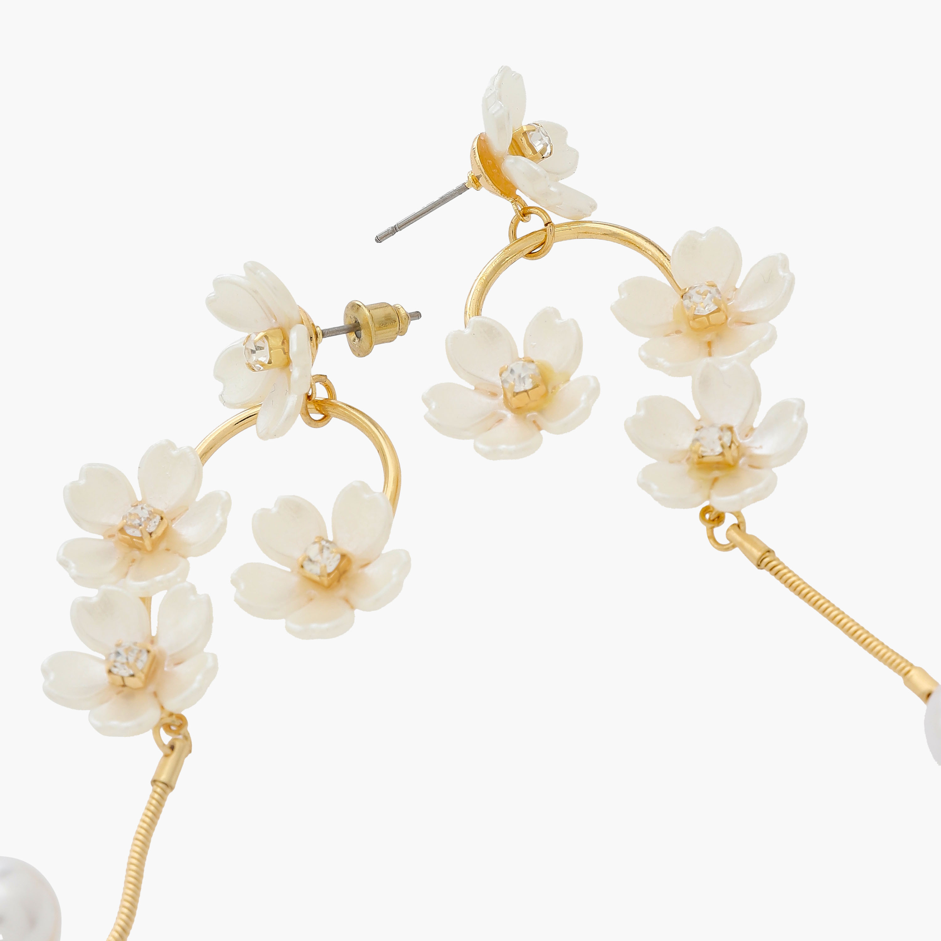Gold Tone Floral Accent Dangling Earrings with Pushback Closure-women-watchesandjewellery-jewellery-earrings-image-3