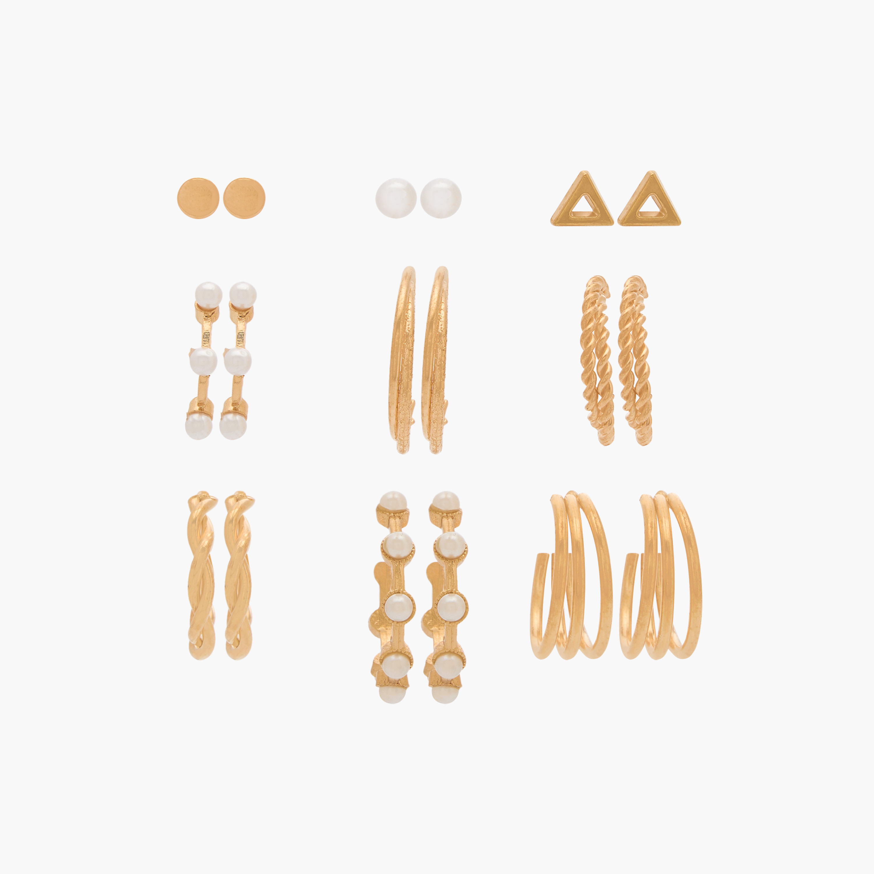 Pack of 9 Gold Tone Stud and Hoop Earrings-women-watchesandjewellery-jewellery-earrings-image-1