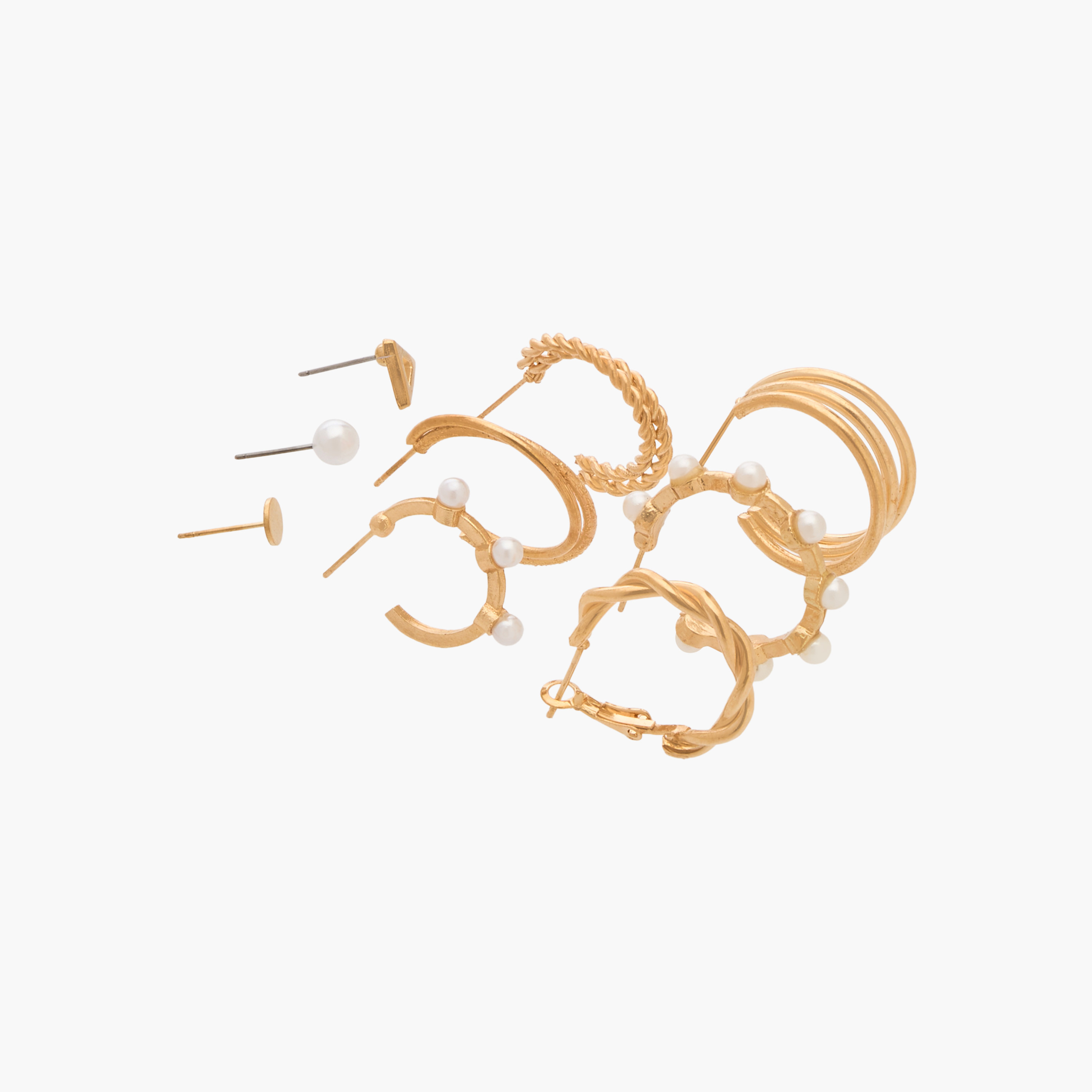 Pack of 9 Gold Tone Stud and Hoop Earrings-women-watchesandjewellery-jewellery-earrings-image-2