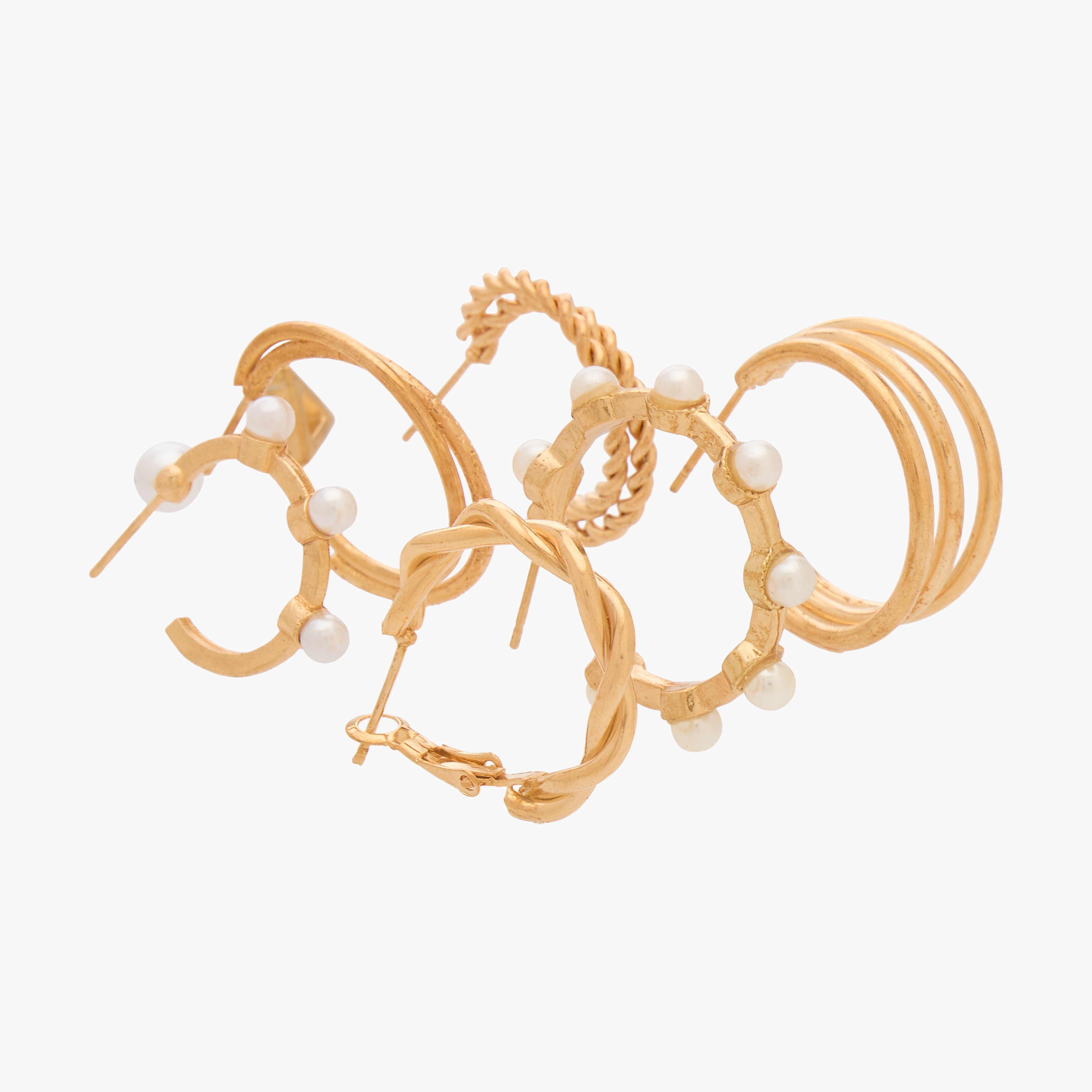 Pack of 9 Gold Tone Stud and Hoop Earrings-women-watchesandjewellery-jewellery-earrings-image-3