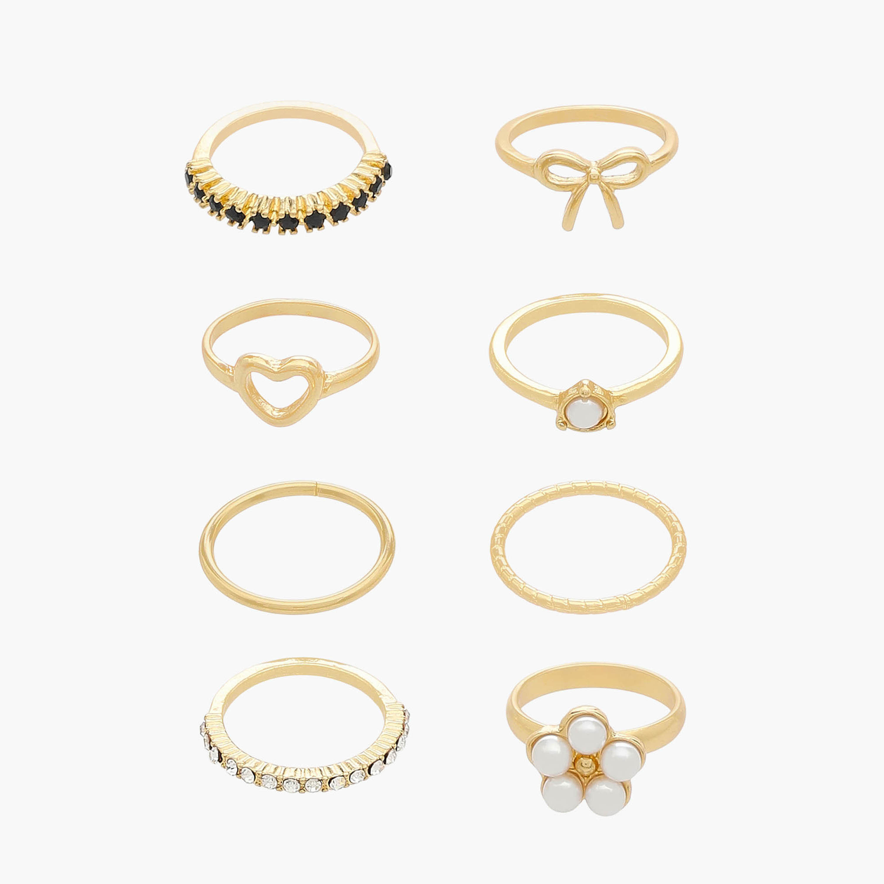 Cubic Zirconia Embellished Gold Tone Ring - Set of 9-women-watchesandjewellery-jewellery-rings-image-1