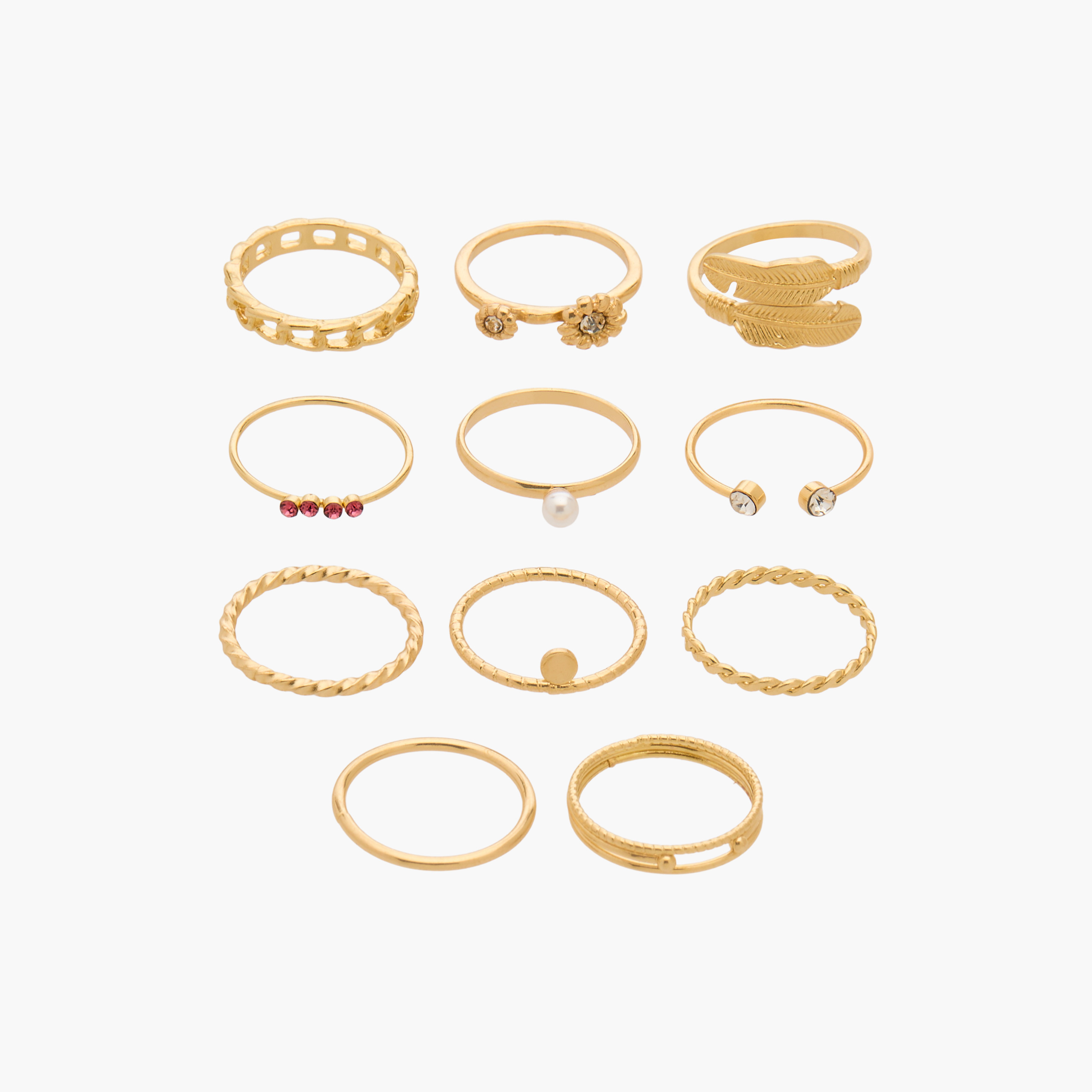 Stackable Gold Tone Ring - Set of 11-women-watchesandjewellery-jewellery-rings-image-1