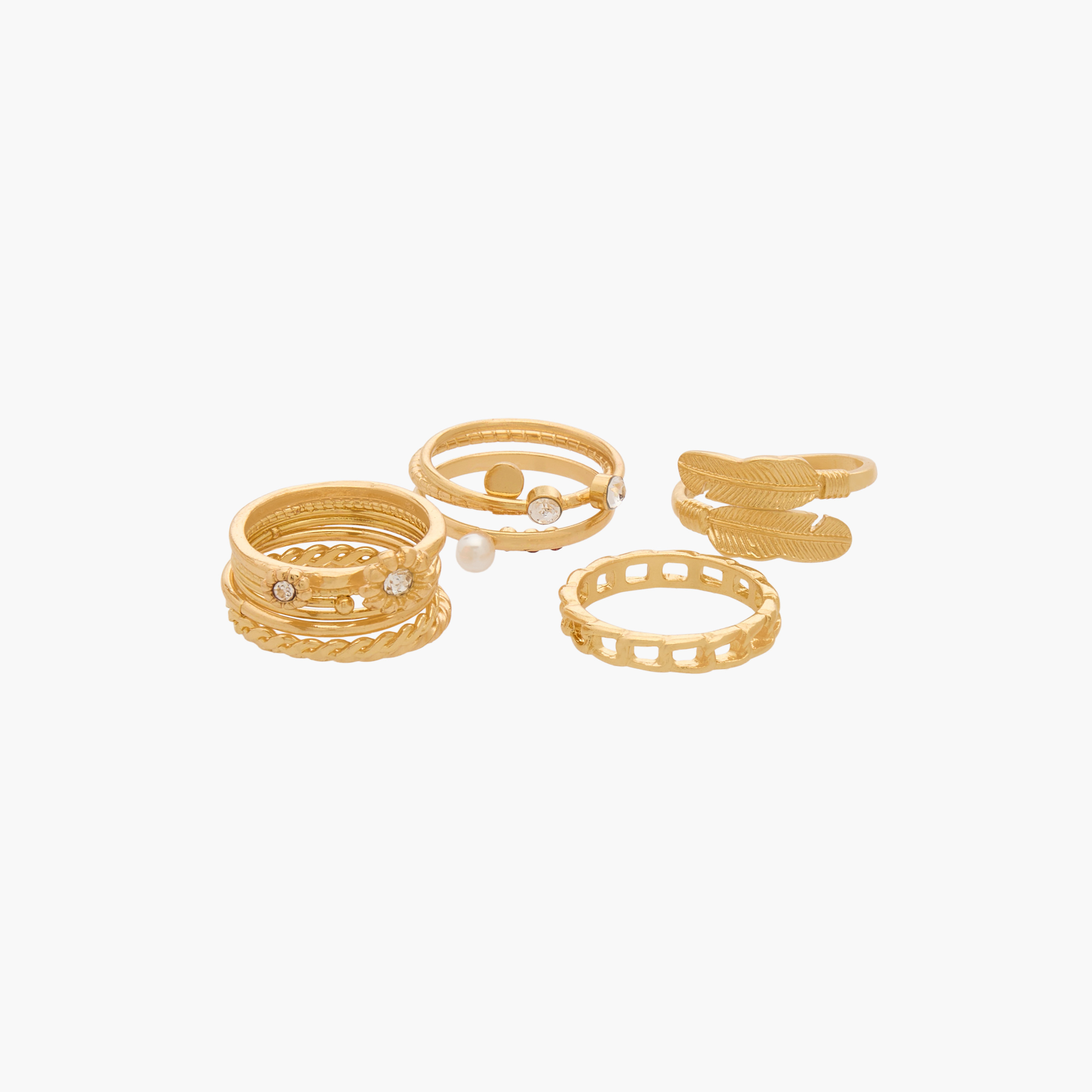 Stackable Gold Tone Ring - Set of 11-women-watchesandjewellery-jewellery-rings-image-2