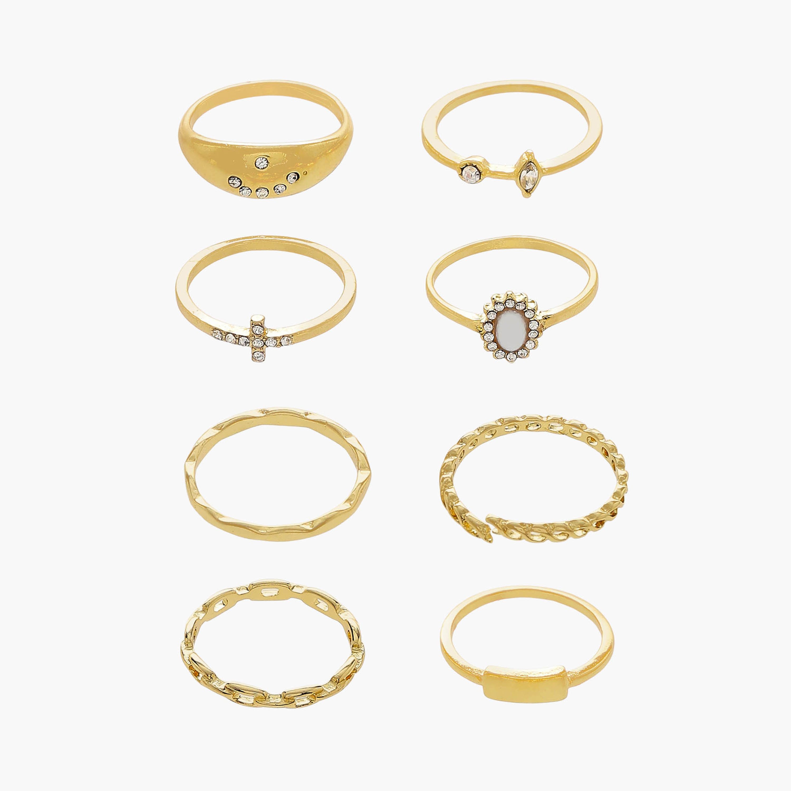 Embellished Metallic Ring - Set of 8-women-watchesandjewellery-jewellery-rings-image-1
