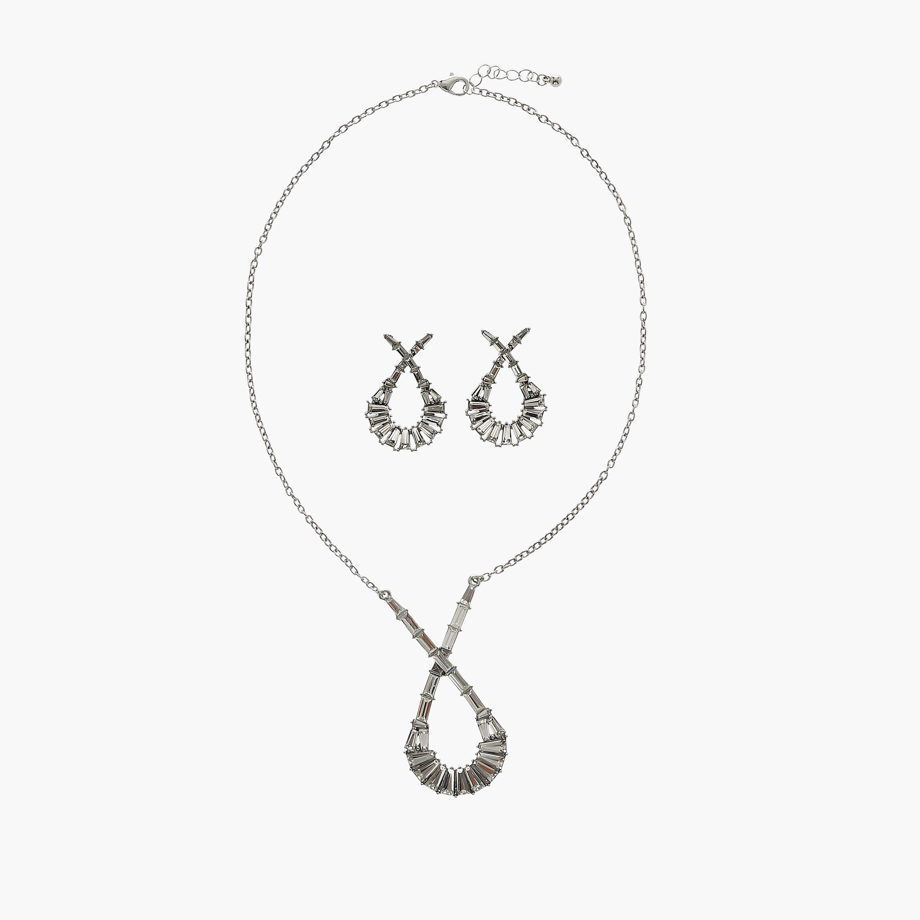 حلق وعقد بتزيينات مكعبات زيركون - طقم من قطعتين-women-watchesandjewellery-jewellery-jewellerysets-image-1