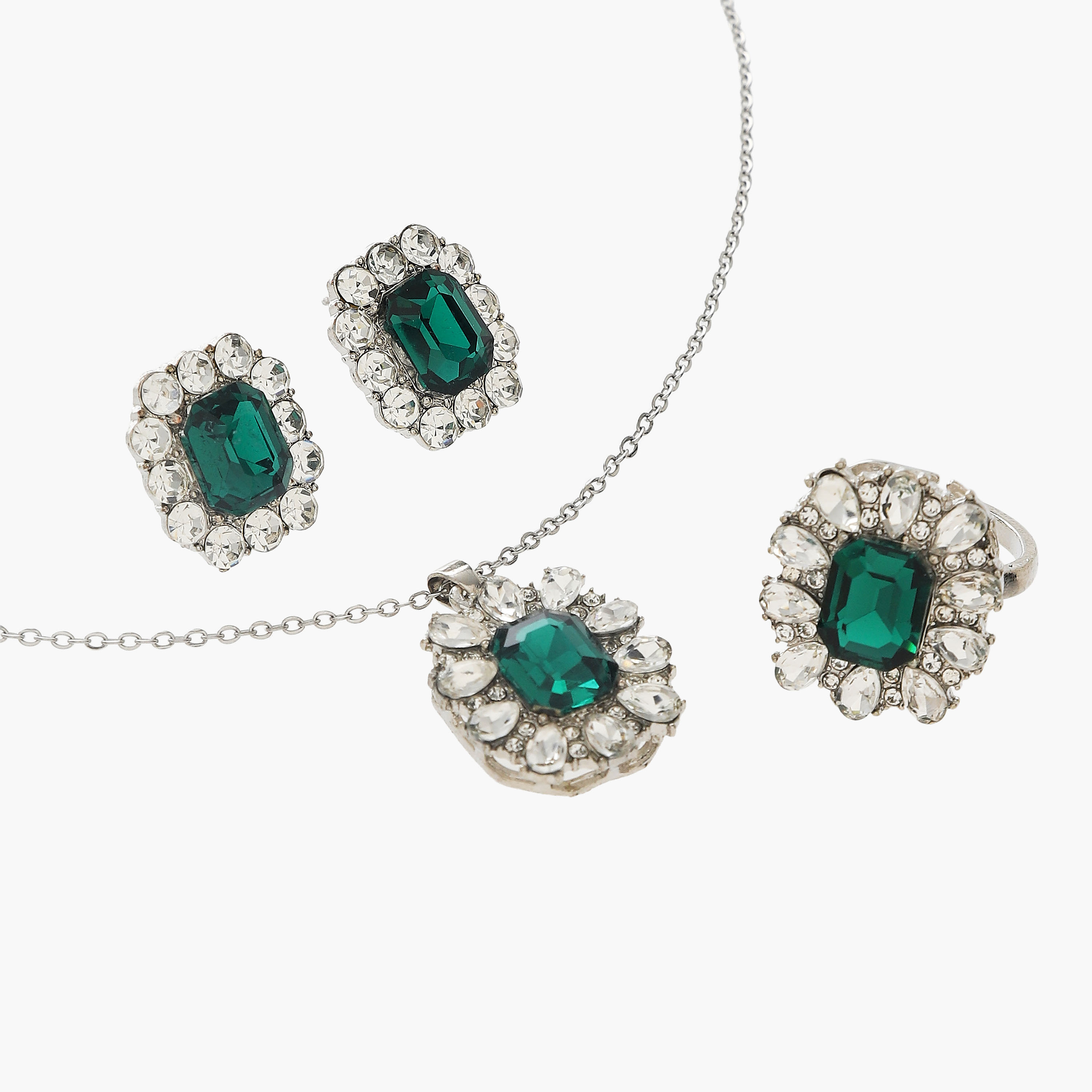 خاتم وحلق وعقد معدن بتزيينات ماسية - طقم من 3 قطع-women-watchesandjewellery-jewellery-jewellerysets-image-3