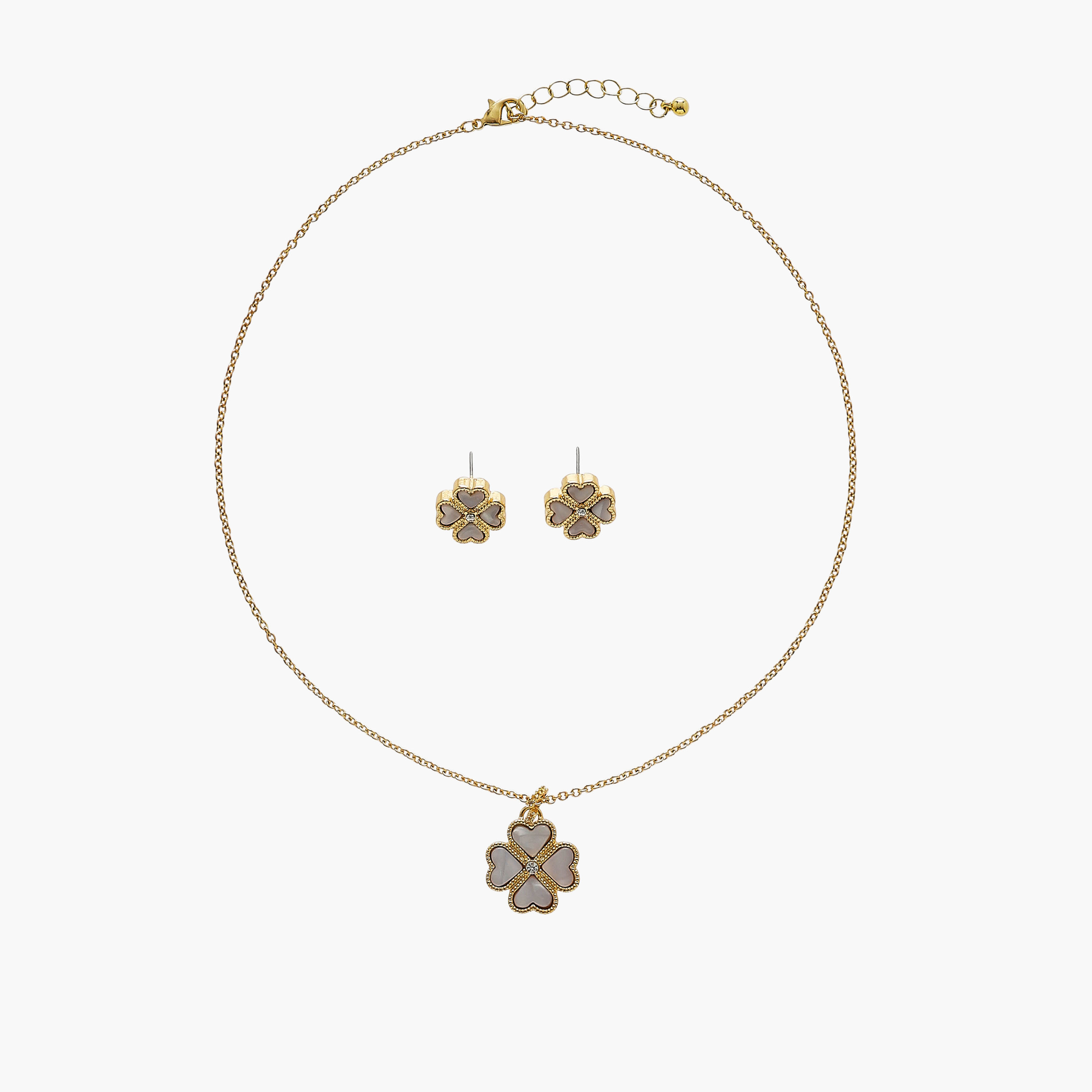 Metal Floral Pendant Necklace and Earrings Set-women-watchesandjewellery-jewellery-jewellerysets-image-1