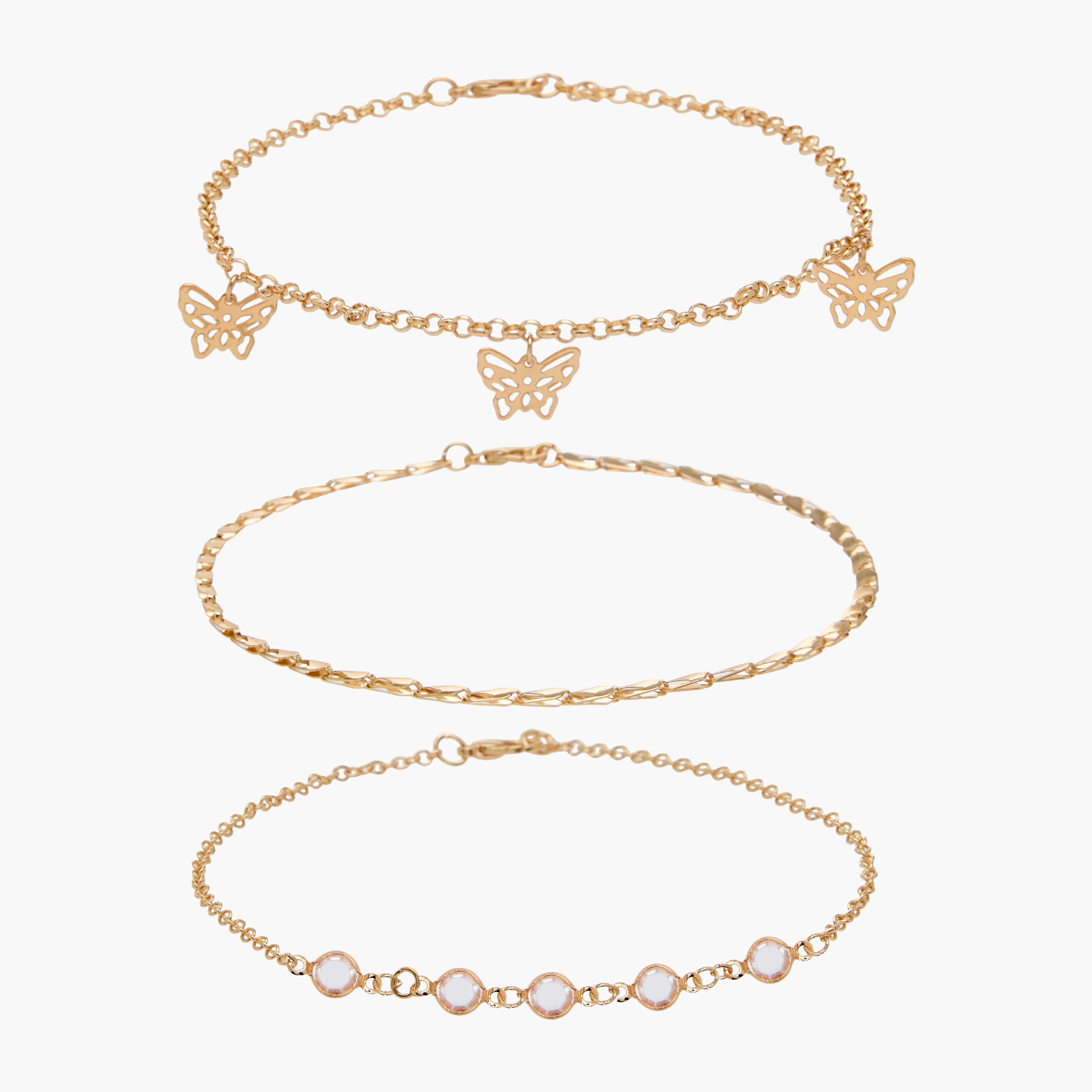 خلاخيل مطلية بالذهب ومزينة بدلايات - عبوة 3 قطع-women-watchesandjewellery-jewellery-anklets-image-9