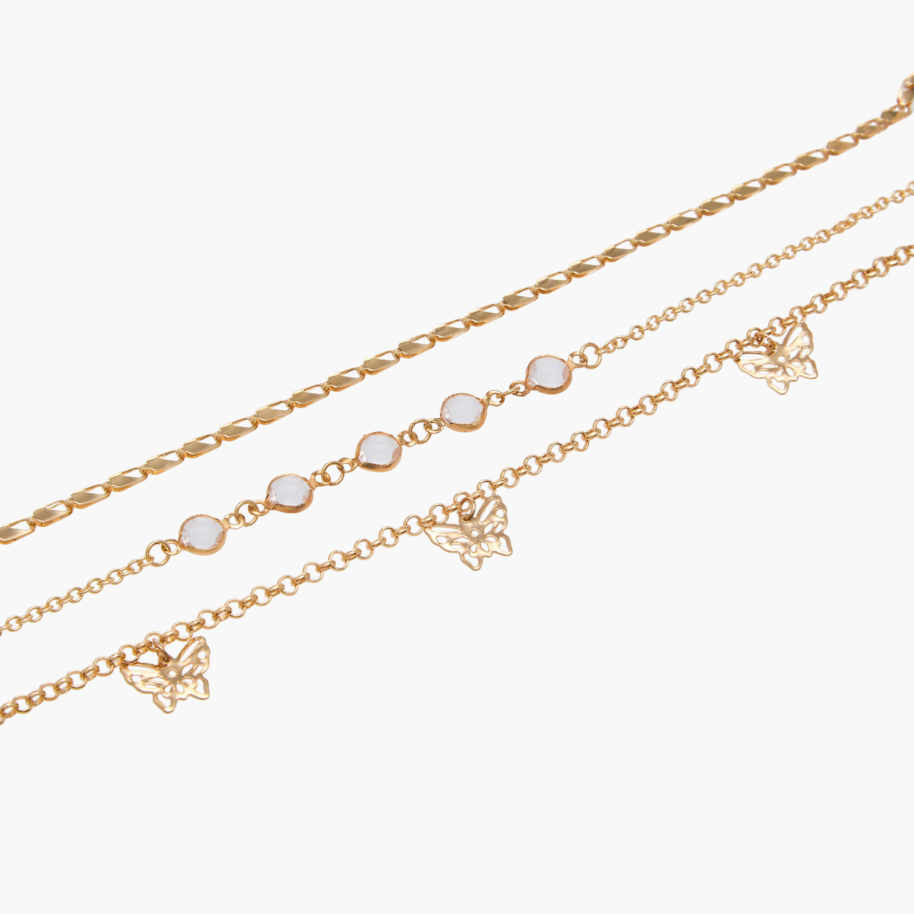 خلاخيل مطلية بالذهب ومزينة بدلايات - عبوة 3 قطع-women-watchesandjewellery-jewellery-anklets-image-2