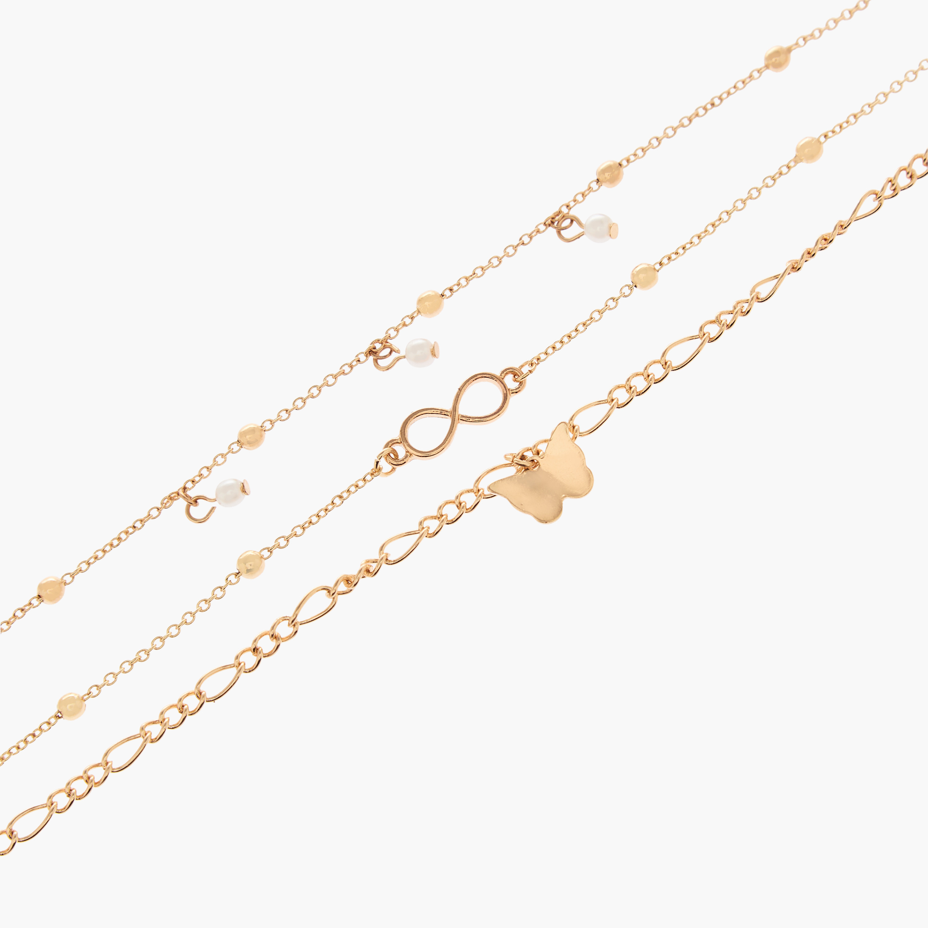 خلاخيل ميتاليك بدلاية - طقم 3 قطع-women-watchesandjewellery-jewellery-anklets-image-1