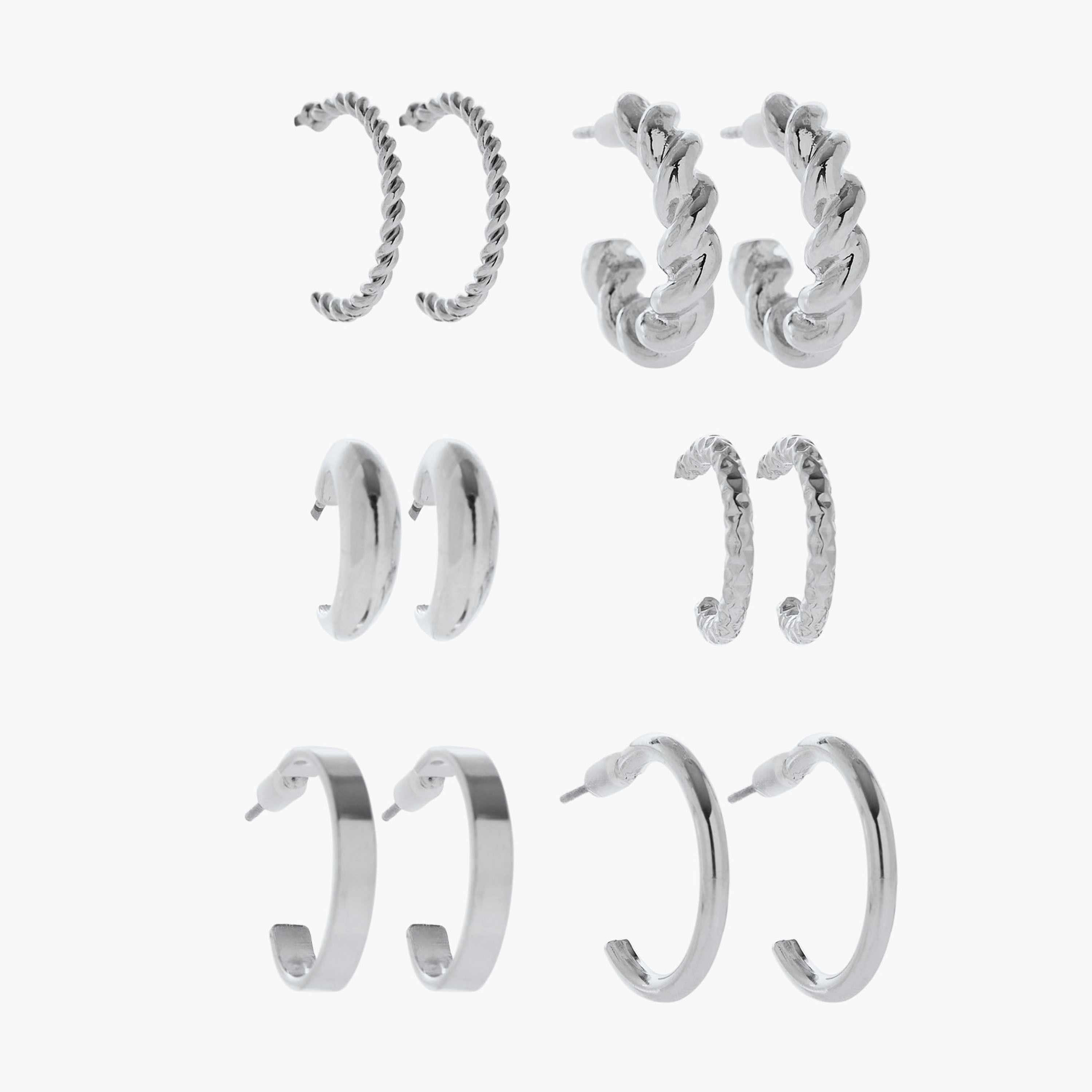 Pack of 6 Silver Tone Hoop Earrings with Pushback Closure-women-watchesandjewellery-jewellery-earrings-image-1