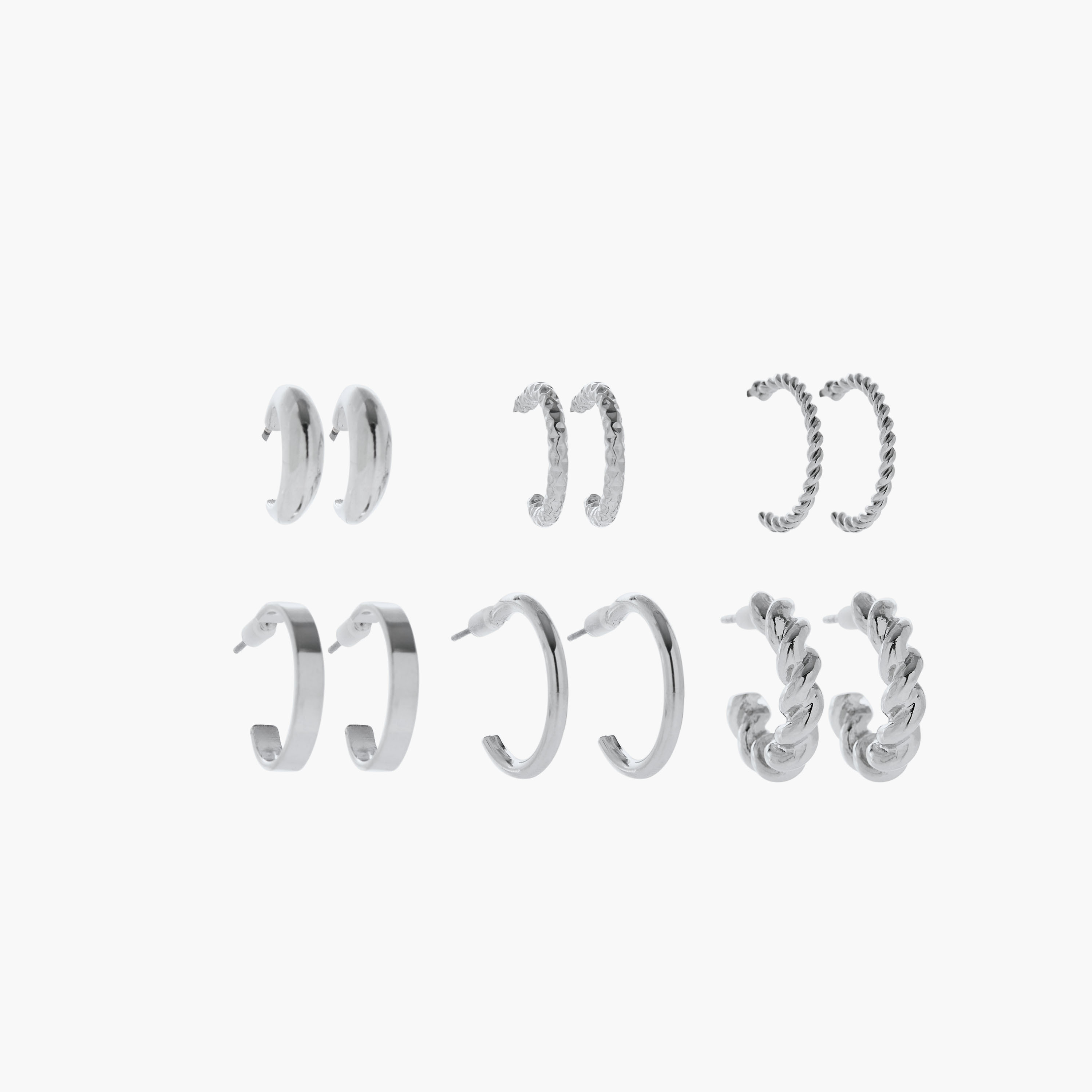 Pack of 6 Silver Tone Hoop Earrings with Pushback Closure-women-watchesandjewellery-jewellery-earrings-image-2