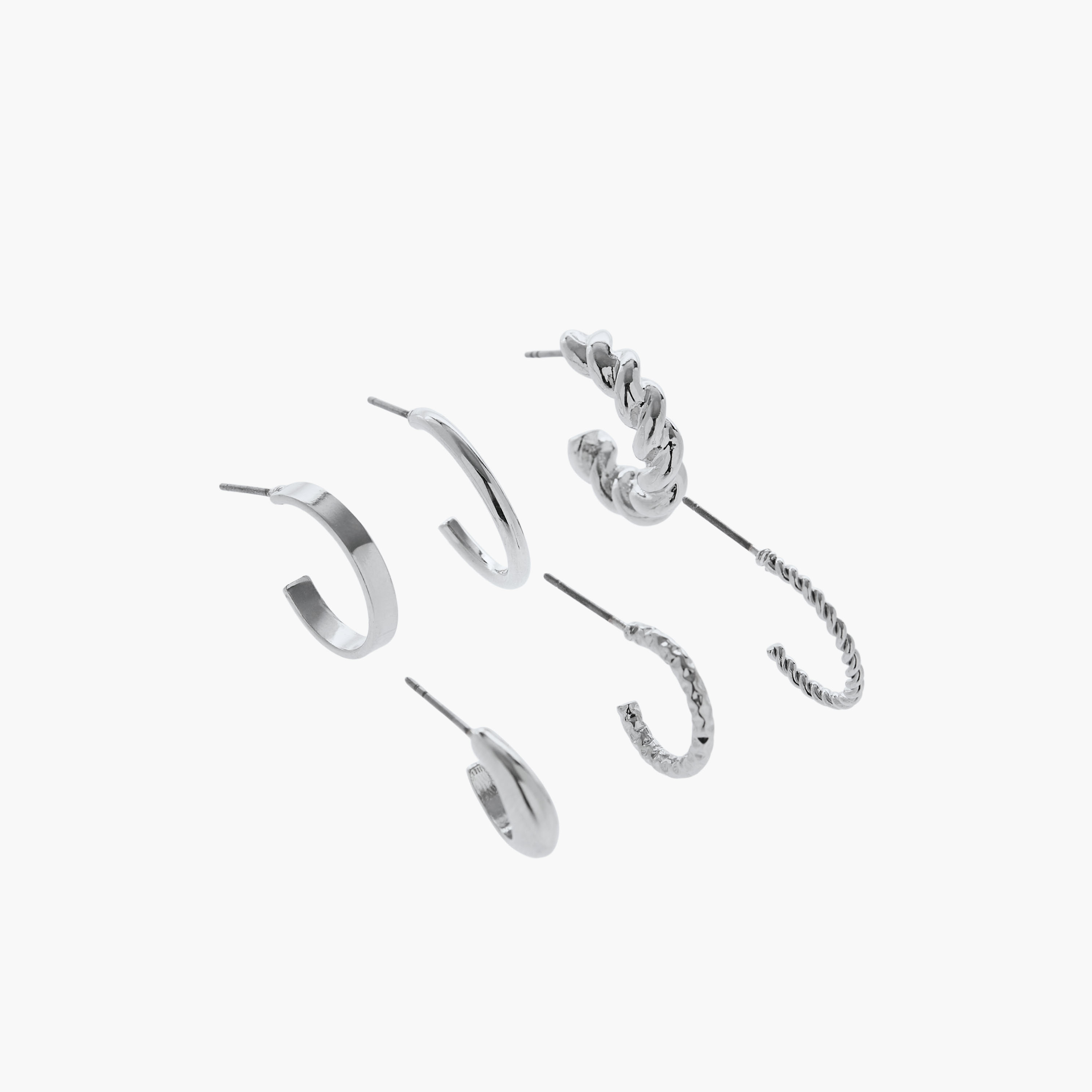 Pack of 6 Silver Tone Hoop Earrings with Pushback Closure-women-watchesandjewellery-jewellery-earrings-image-3