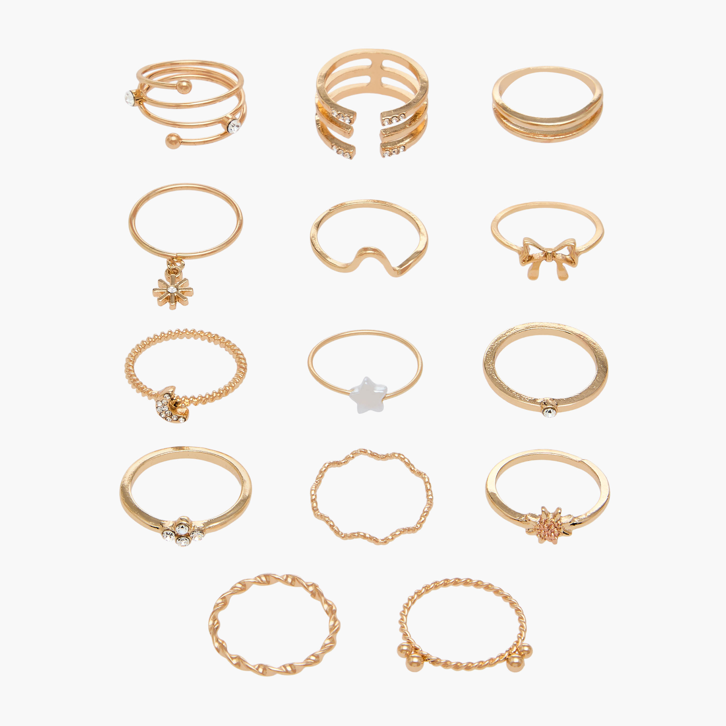 Pack of 14 Stackable Gold Tone Ring with Embellished Design-women-watchesandjewellery-jewellery-rings-image-1