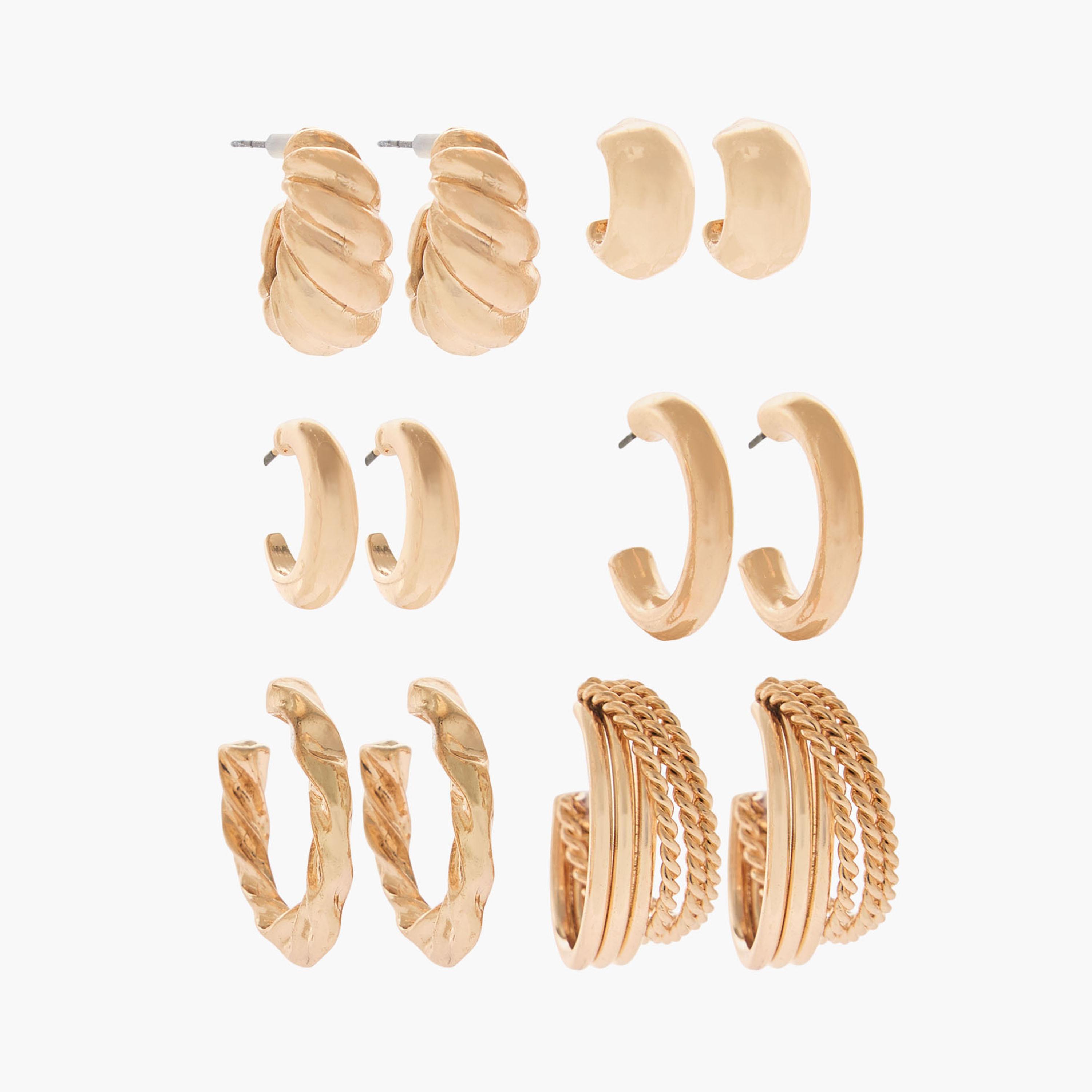 Pack of 6 Metallic Hoop Earrings with Pushback Closure-women-watchesandjewellery-jewellery-earrings-image-1