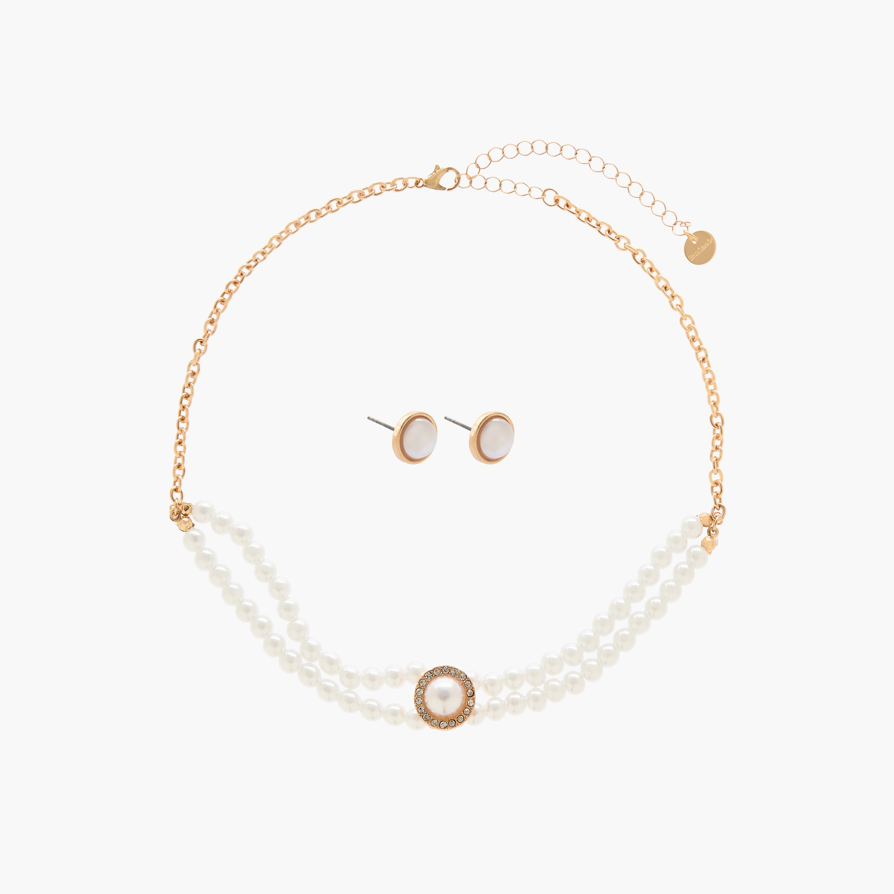 Set of 2 Pearl Embellished Metallic Choker Necklace with Earrings-women-watchesandjewellery-jewellery-necklacesandpendants-image-1