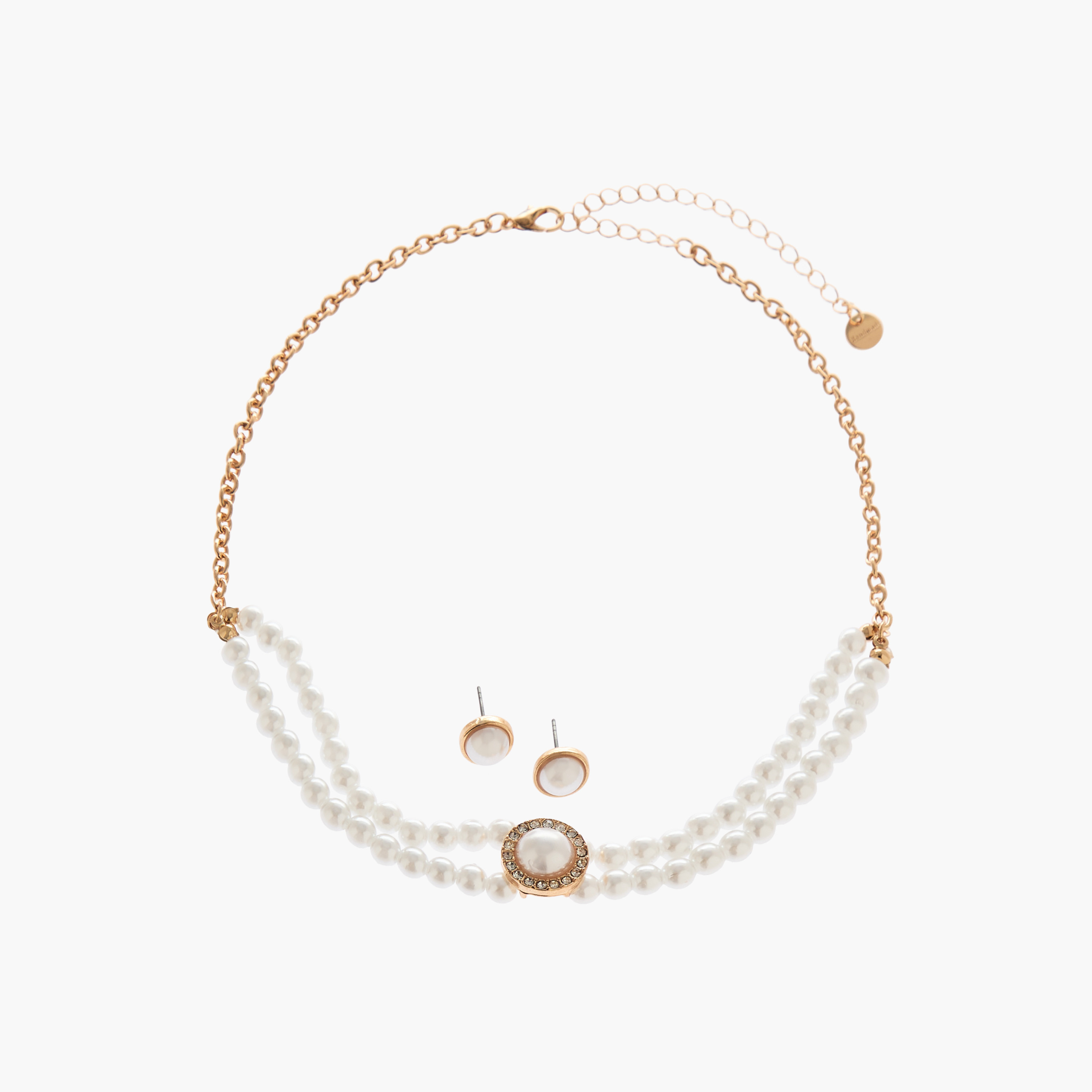 Set of 2 Pearl Embellished Metallic Choker Necklace with Earrings-women-watchesandjewellery-jewellery-necklacesandpendants-image-3