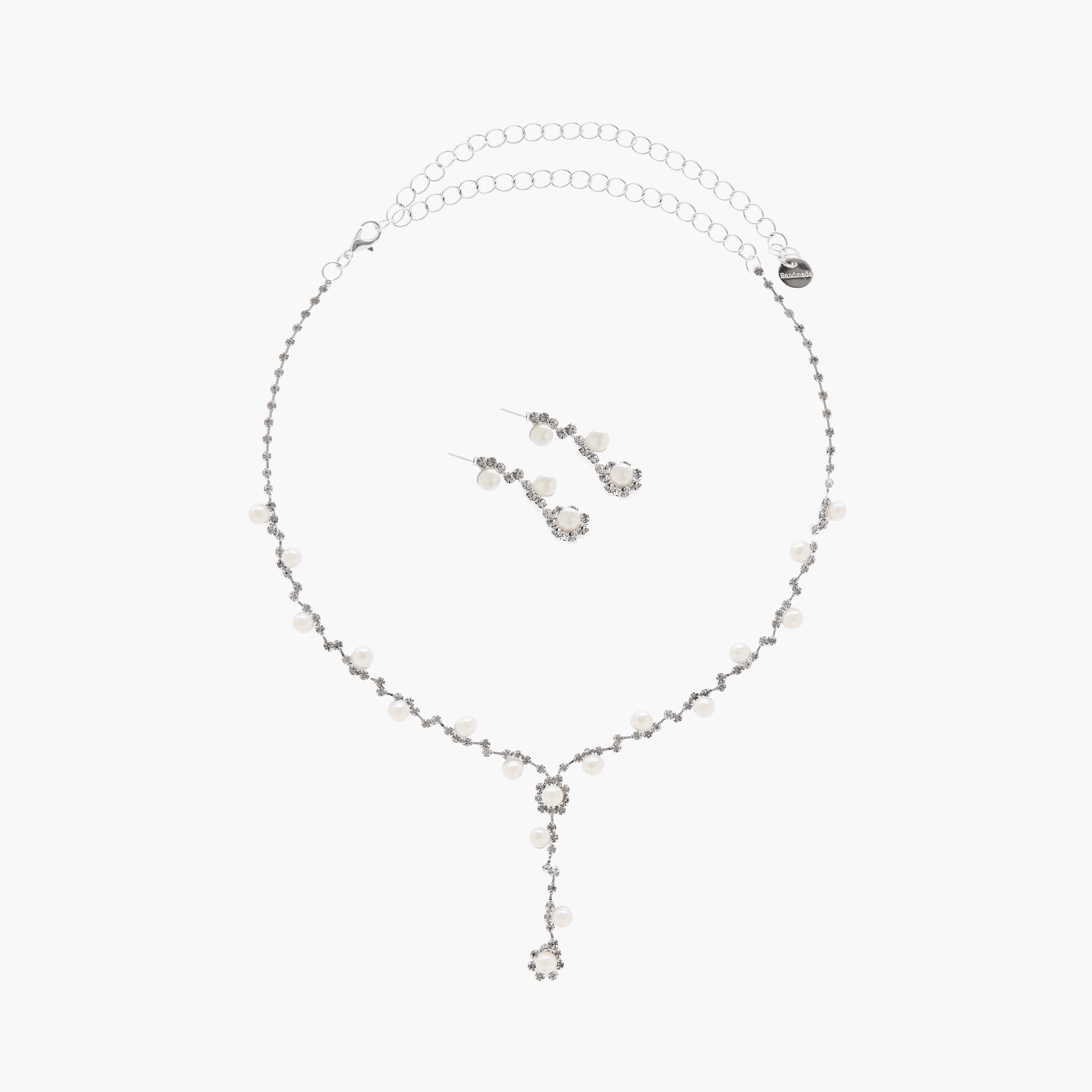 طقم عقد وحلقان معدن مرصّع بالألماس-women-watchesandjewellery-jewellery-jewellerysets-image-1