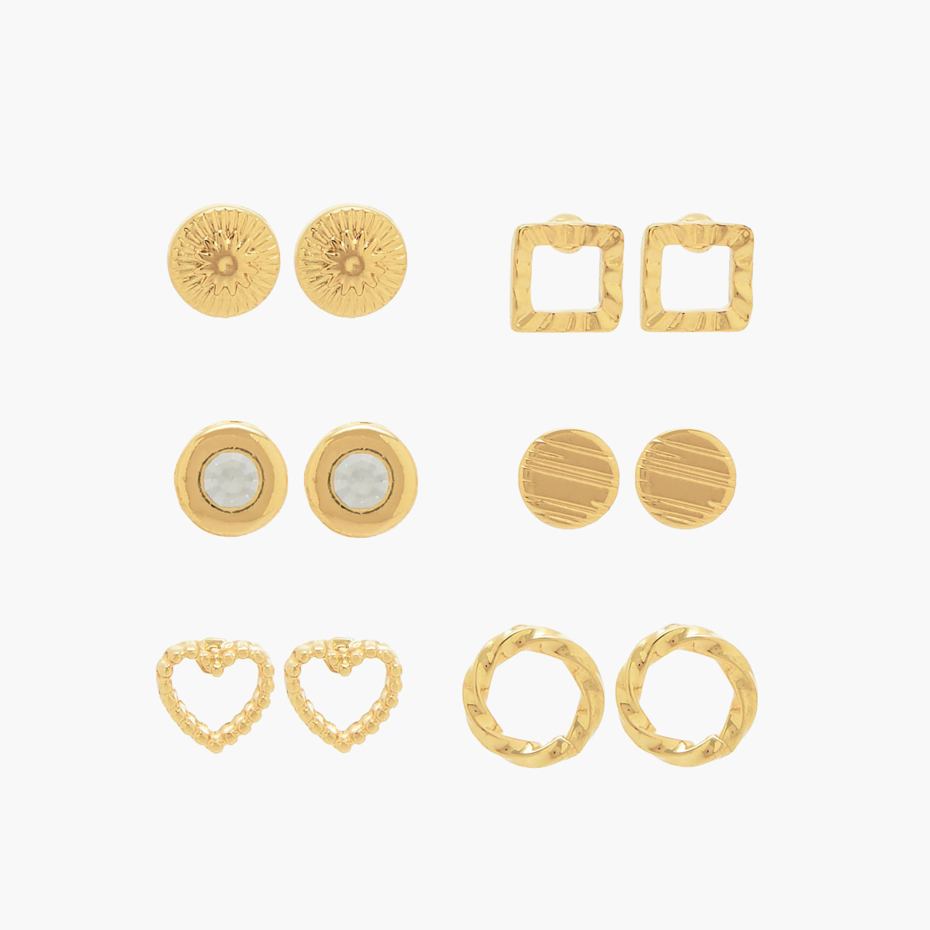 Pack of 6 Gold Tone Stud Earrings with Pushback Closure-women-watchesandjewellery-jewellery-earrings-image-1
