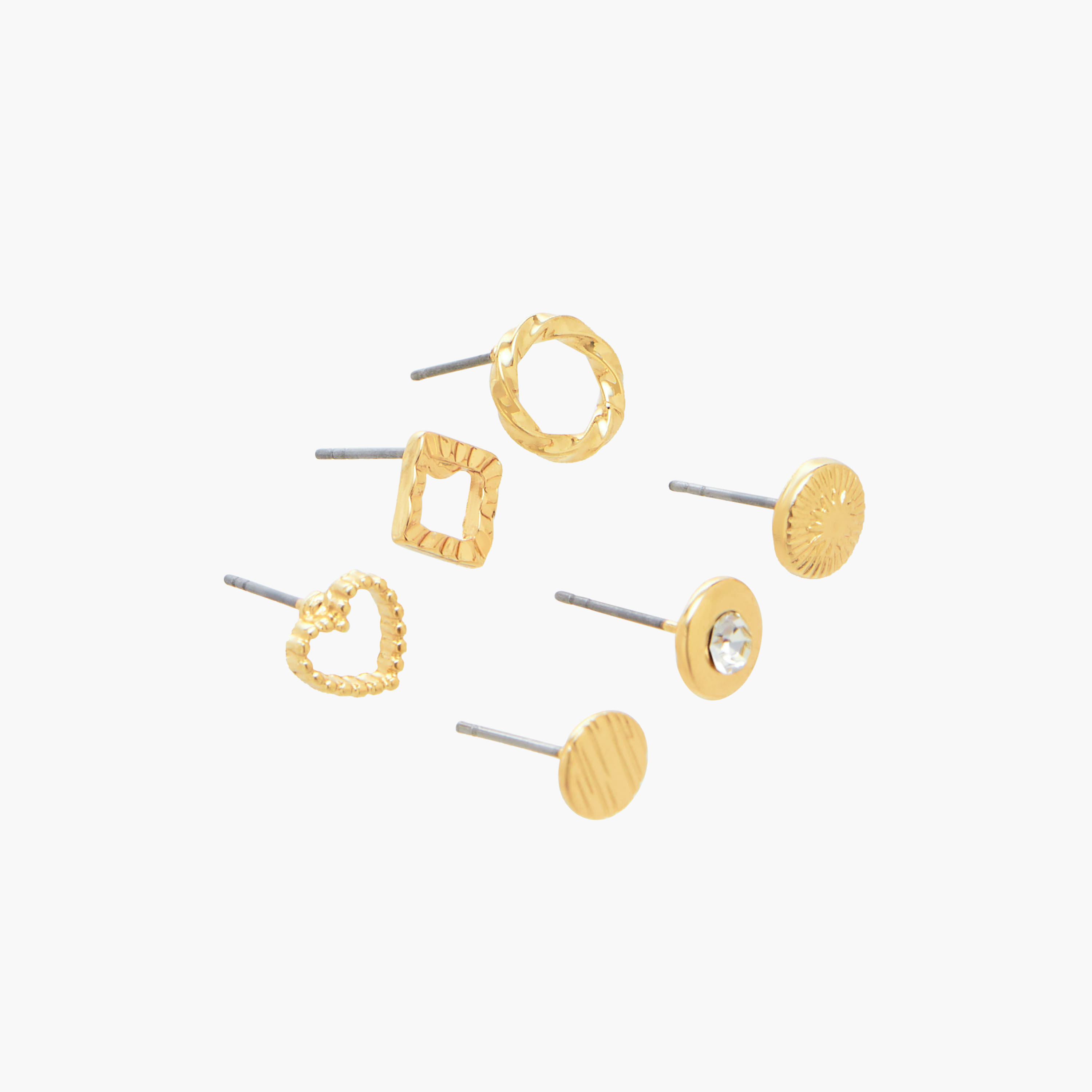 Pack of 6 Gold Tone Stud Earrings with Pushback Closure-women-watchesandjewellery-jewellery-earrings-image-2