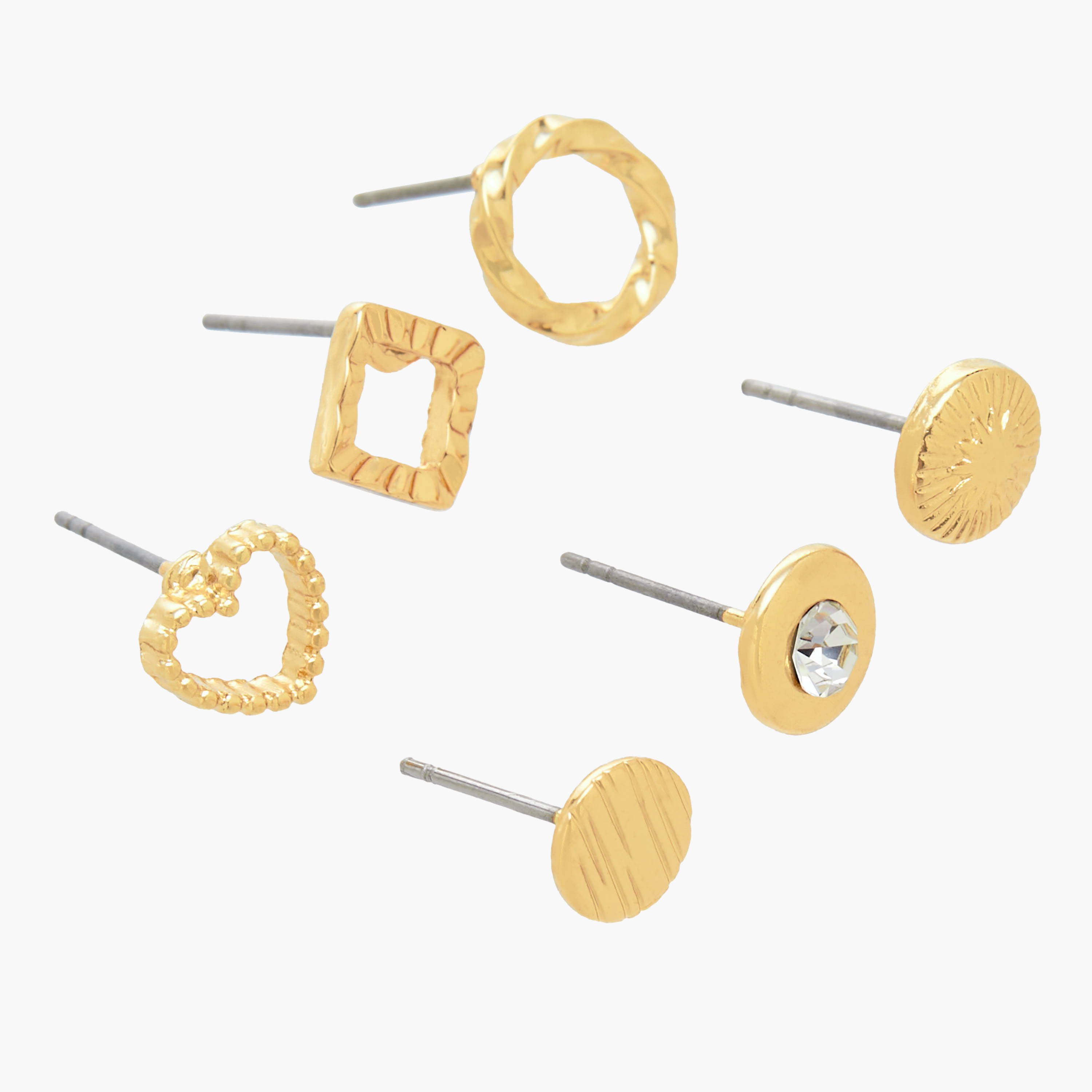 Pack of 6 Gold Tone Stud Earrings with Pushback Closure-women-watchesandjewellery-jewellery-earrings-image-3