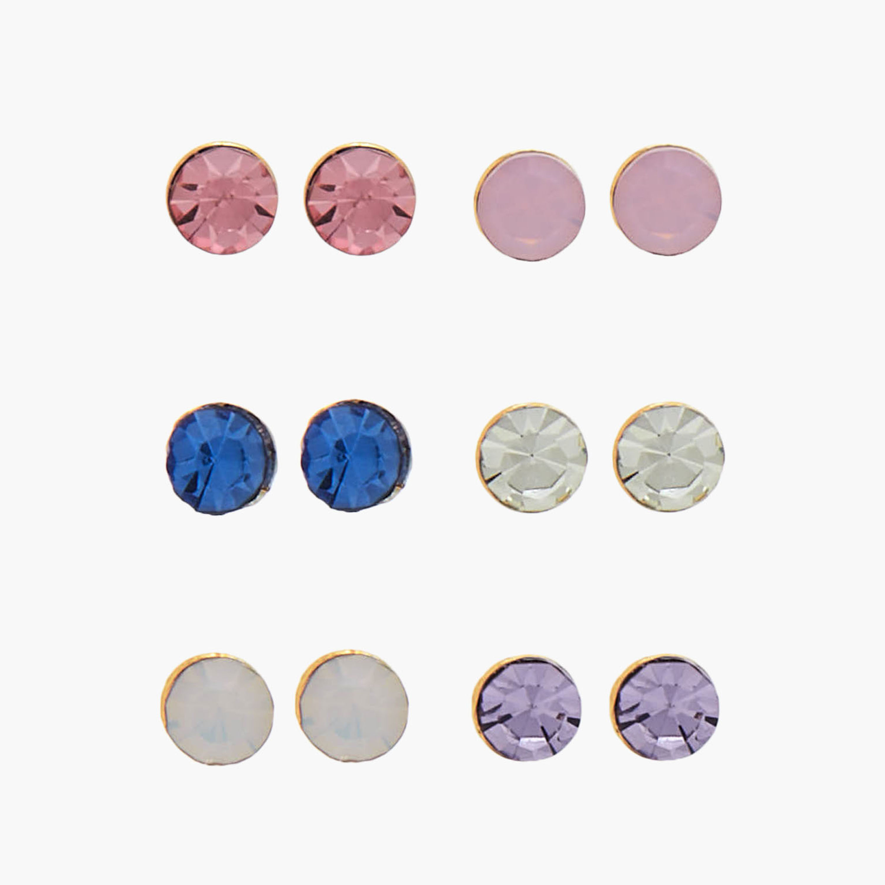 Pack of 6 Gold Tone Stone Embellished Stud Earrings with Pushback Closure-women-watchesandjewellery-jewellery-earrings-image-1