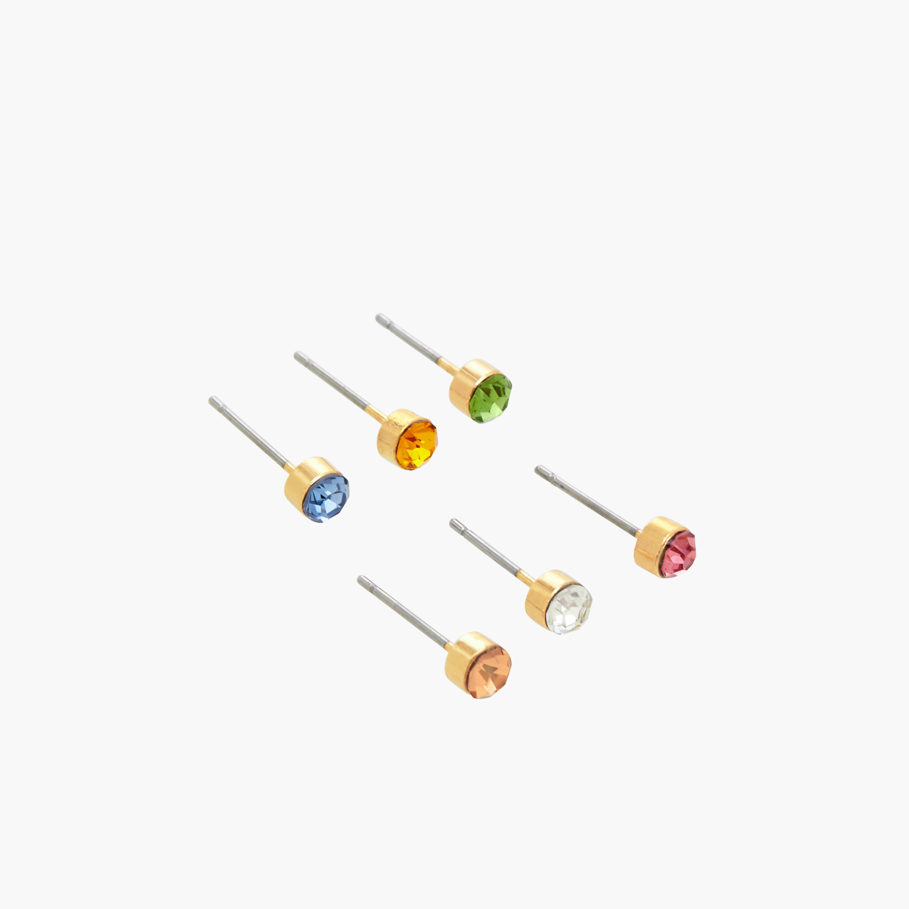 Pack of 6 Gold Tone Stone Embellished Stud Earrings with Pushback Closure-women-watchesandjewellery-jewellery-earrings-image-2