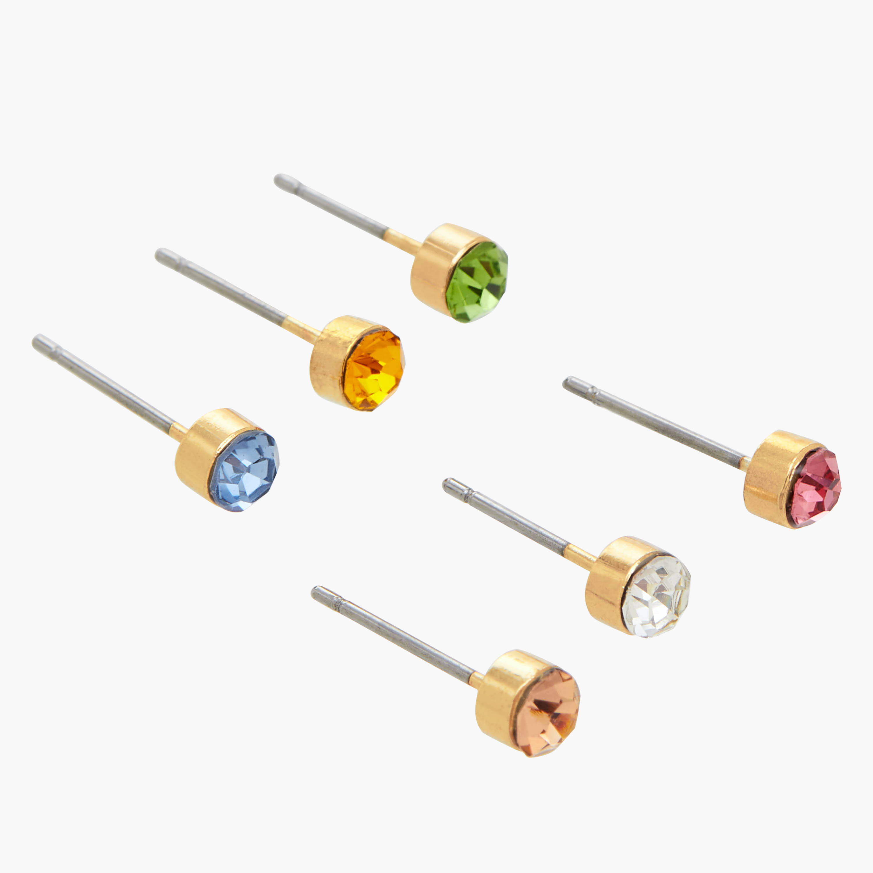 Pack of 6 Gold Tone Stone Embellished Stud Earrings with Pushback Closure-women-watchesandjewellery-jewellery-earrings-image-3