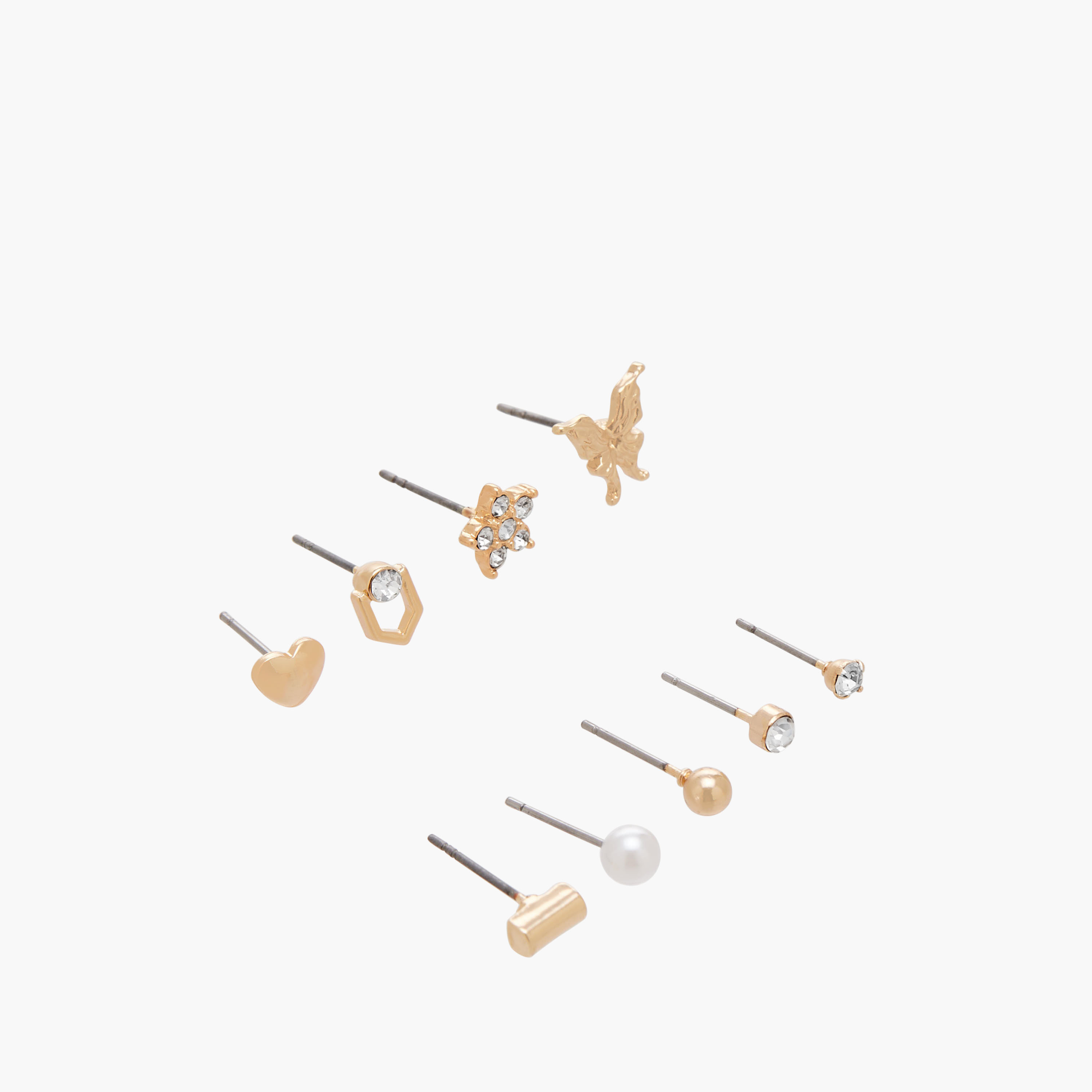 حلقان دبوس بلون ذهبي ومكبس إغلاق - عبوة 9 أزواج-women-watchesandjewellery-jewellery-earrings-image-2